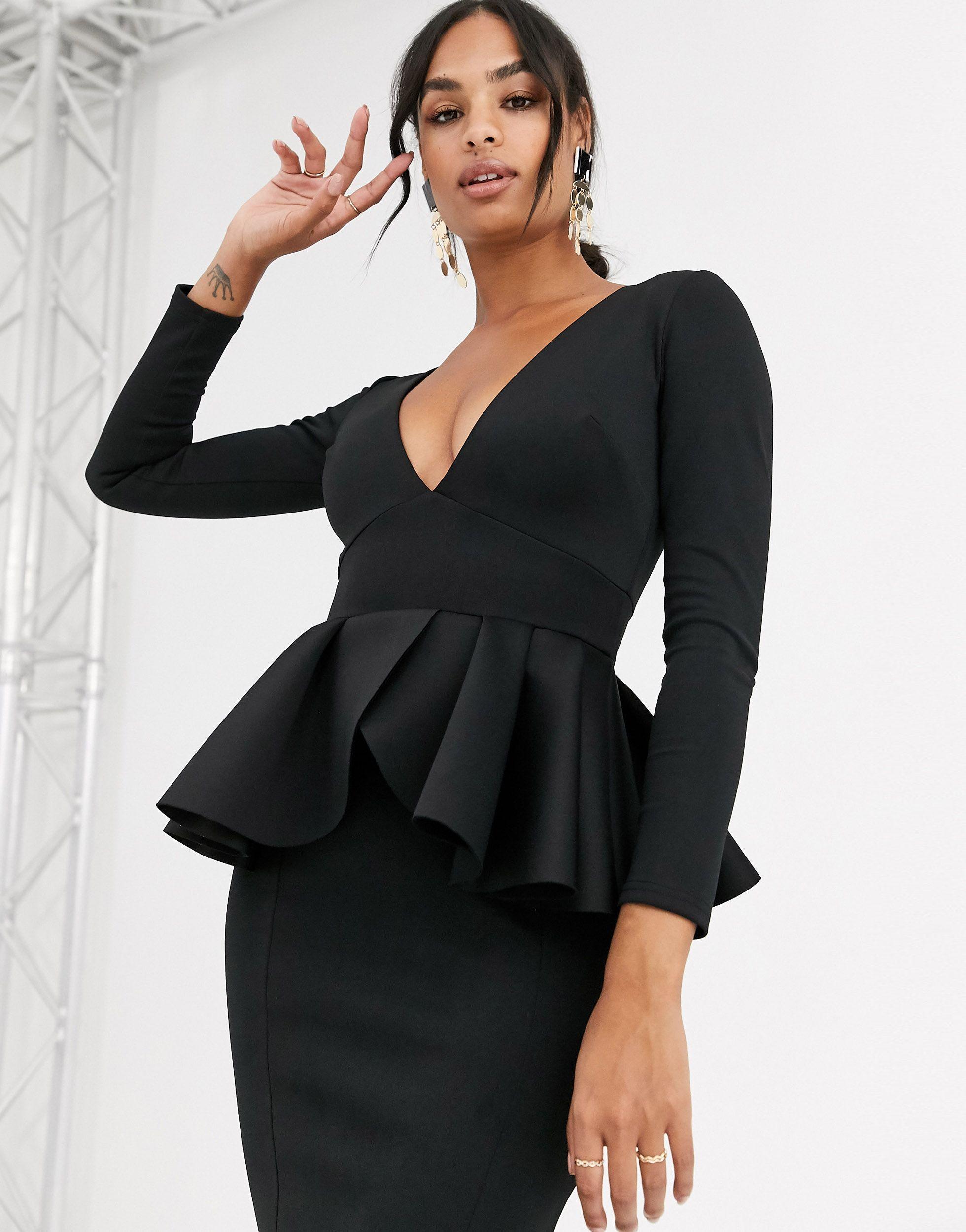 Women's Fashion Peplum Slim Fitted Long Sleeve Work Dresses Zip up Club  Ruffle Business Formal Cocktail Pencil Dress - Walmart.com