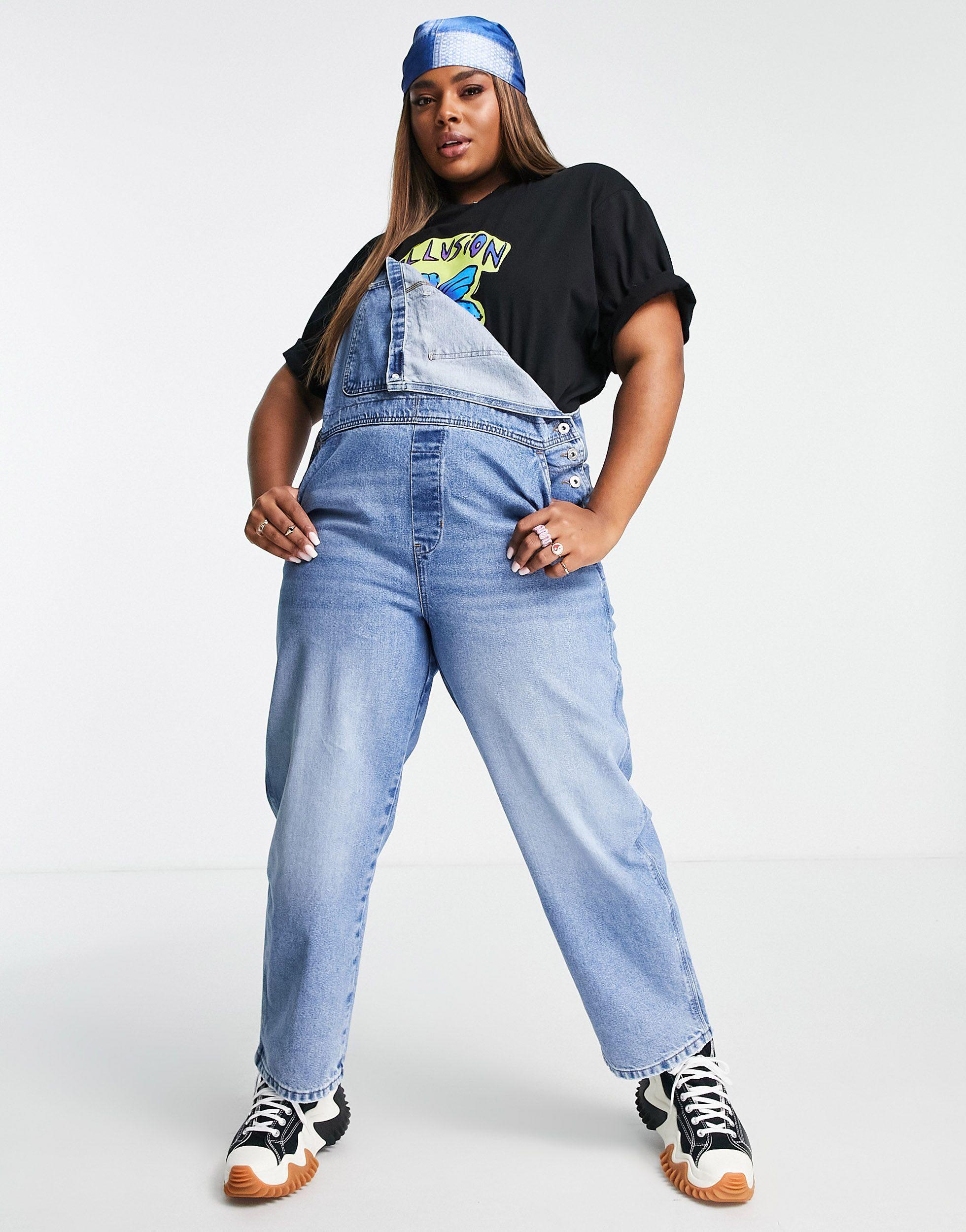 Collusion Plus 90s baggy Denim Dungarees in Blue Lyst UK
