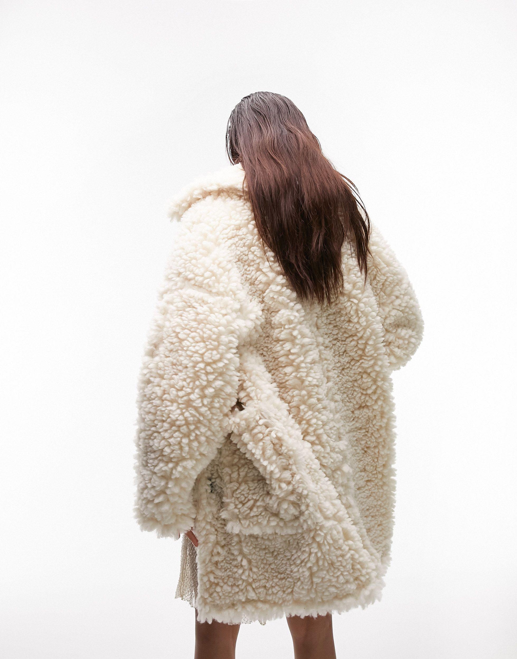 TOPSHOP Chunky Borg Coat in Natural | Lyst