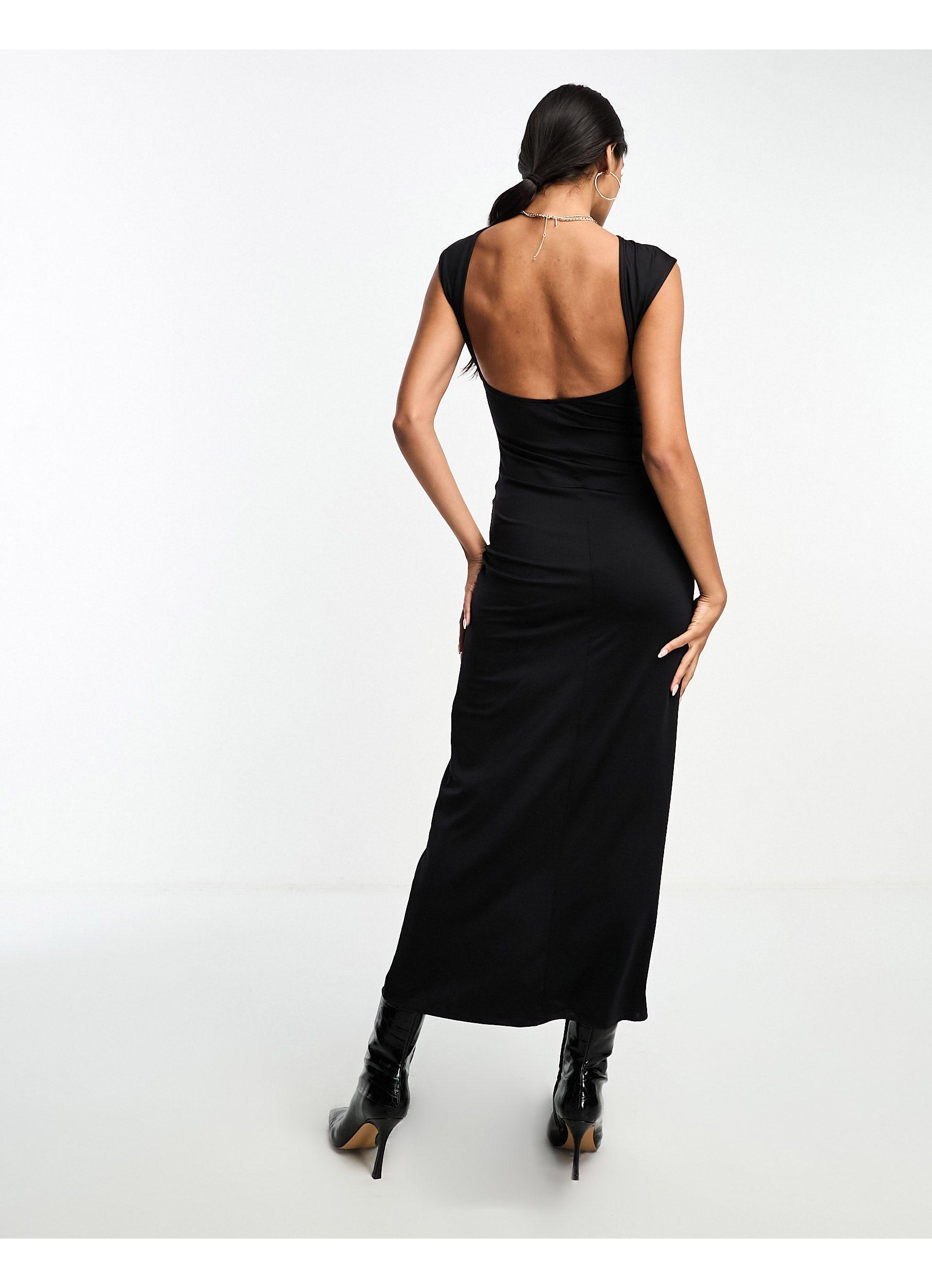 Stradivarius Seamless Maxi Dress With Open Back in Black | Lyst
