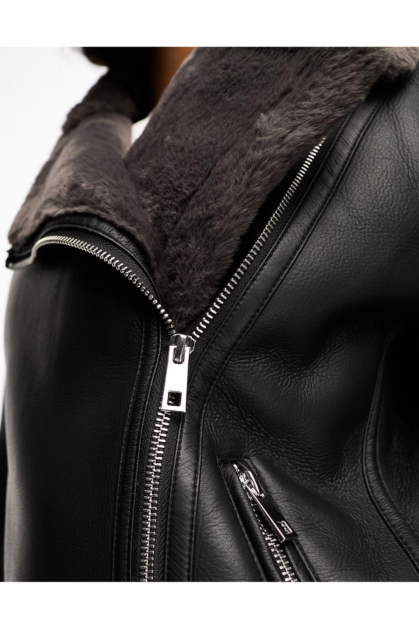 Mango faux fur biker jacket hot sale