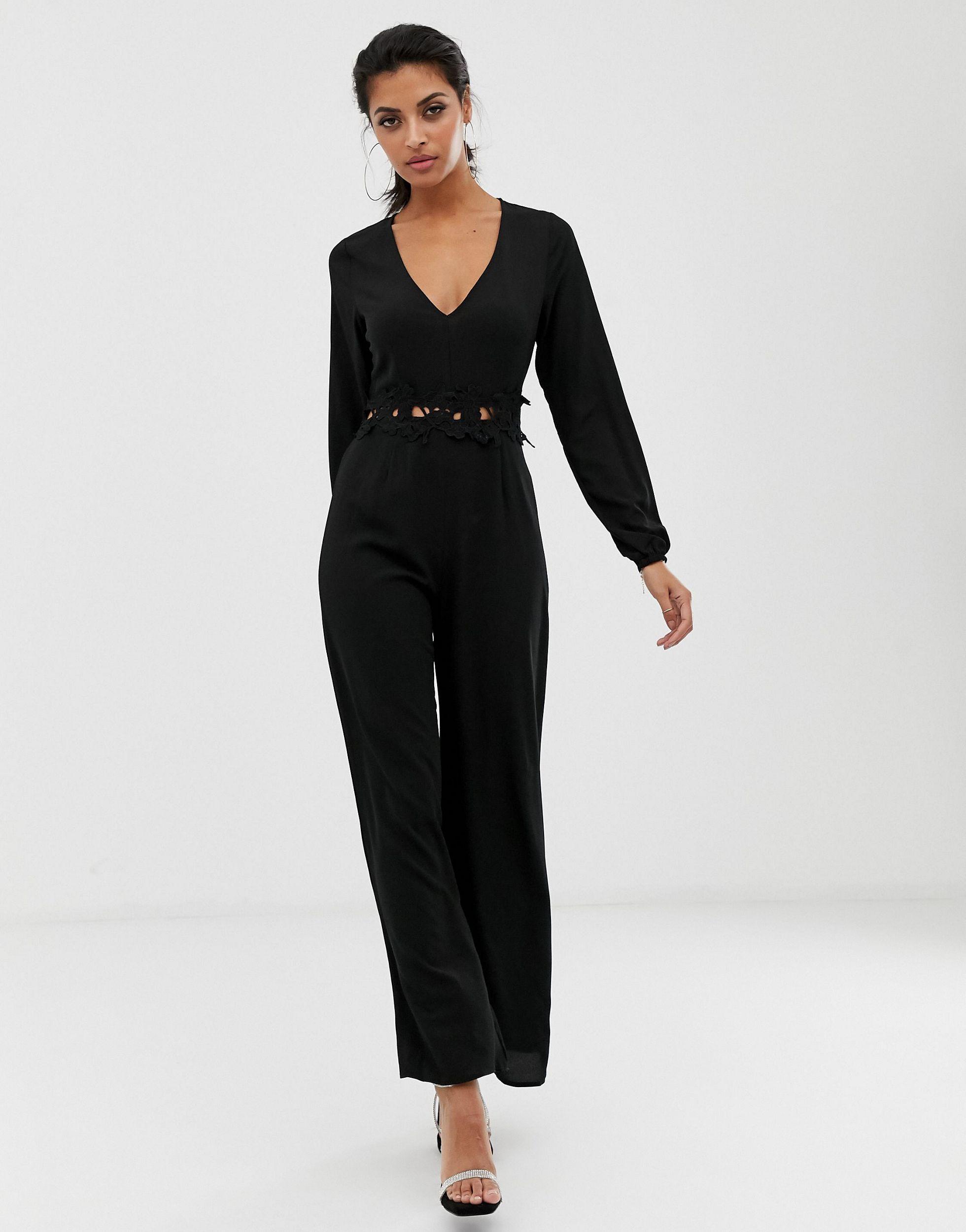 Tuta jumpsuit a maniche lunghe con cinturaAX Paris in Materiale sintetico  di colore Nero | Lyst