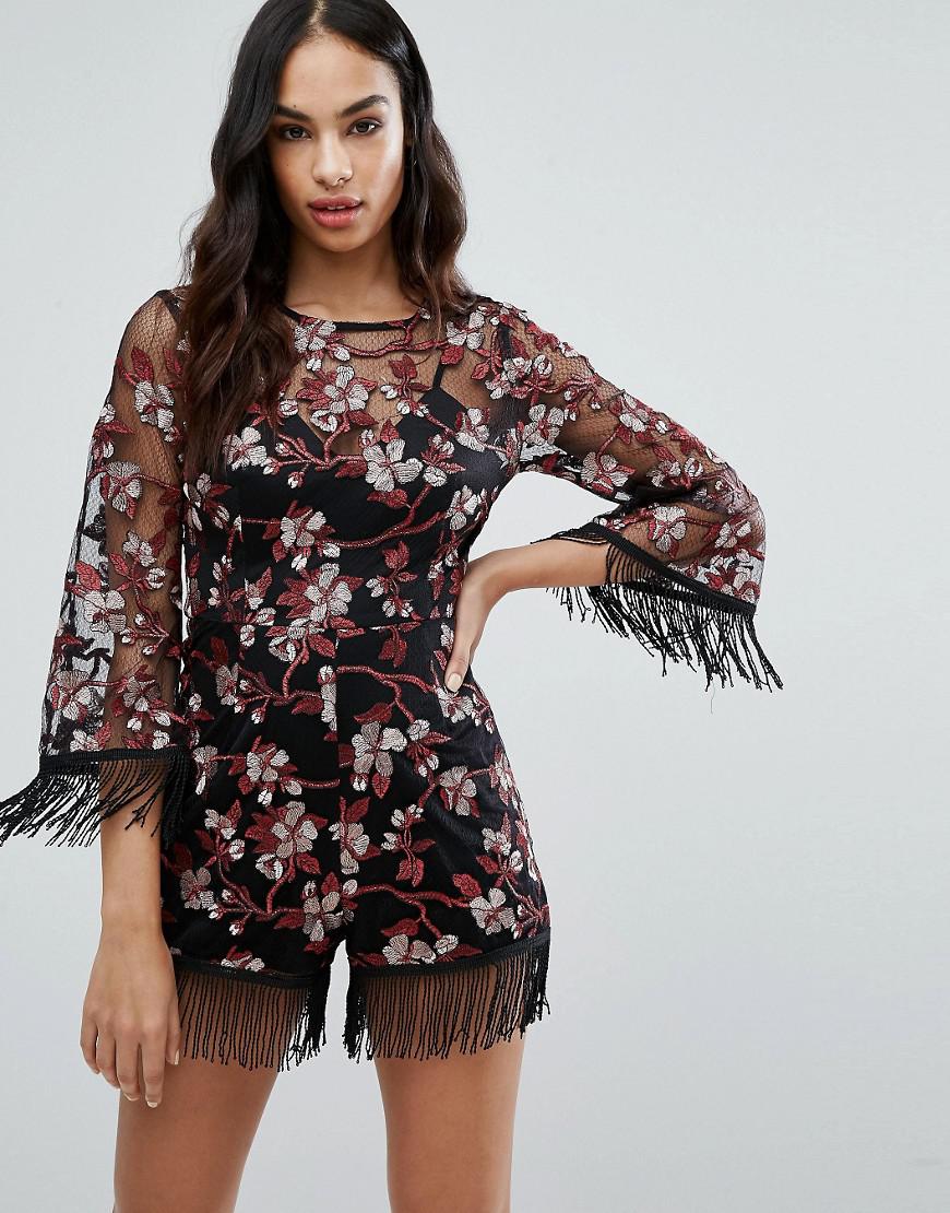 Missguided Premium Embroidered Romper in Black | Lyst