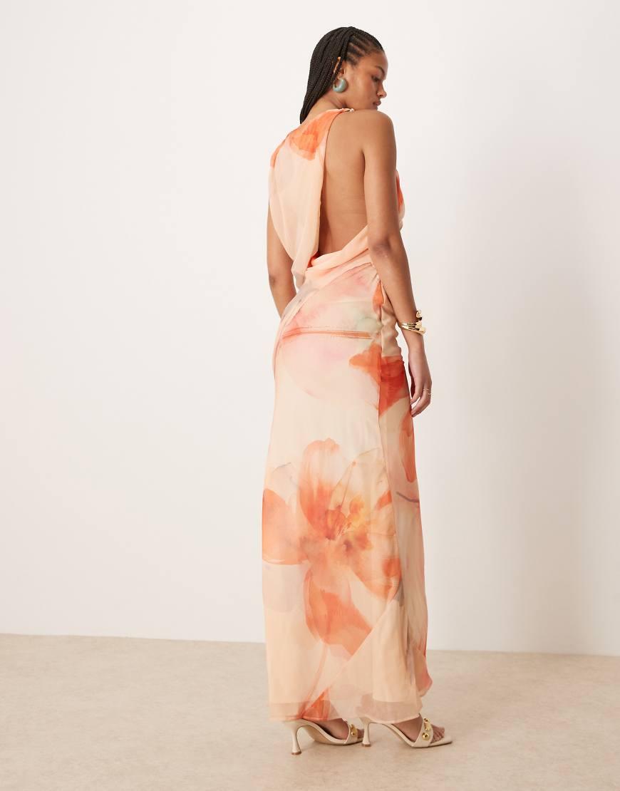 ASOS Asos Design Tall Textured Chiffon Draped Bias Maxi Dress in Pink |  Lyst UK