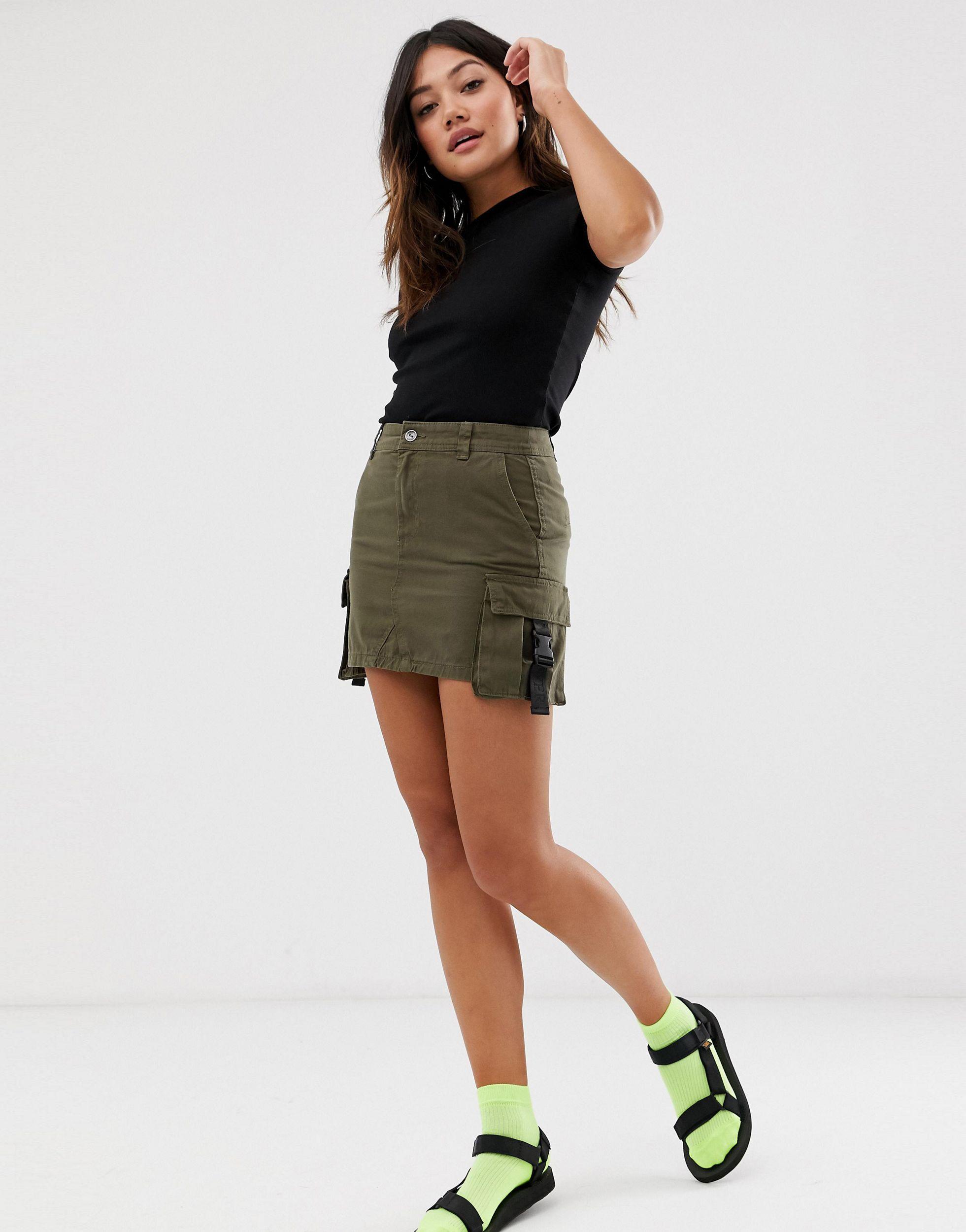 bershka checked pleated mini skirt in mint