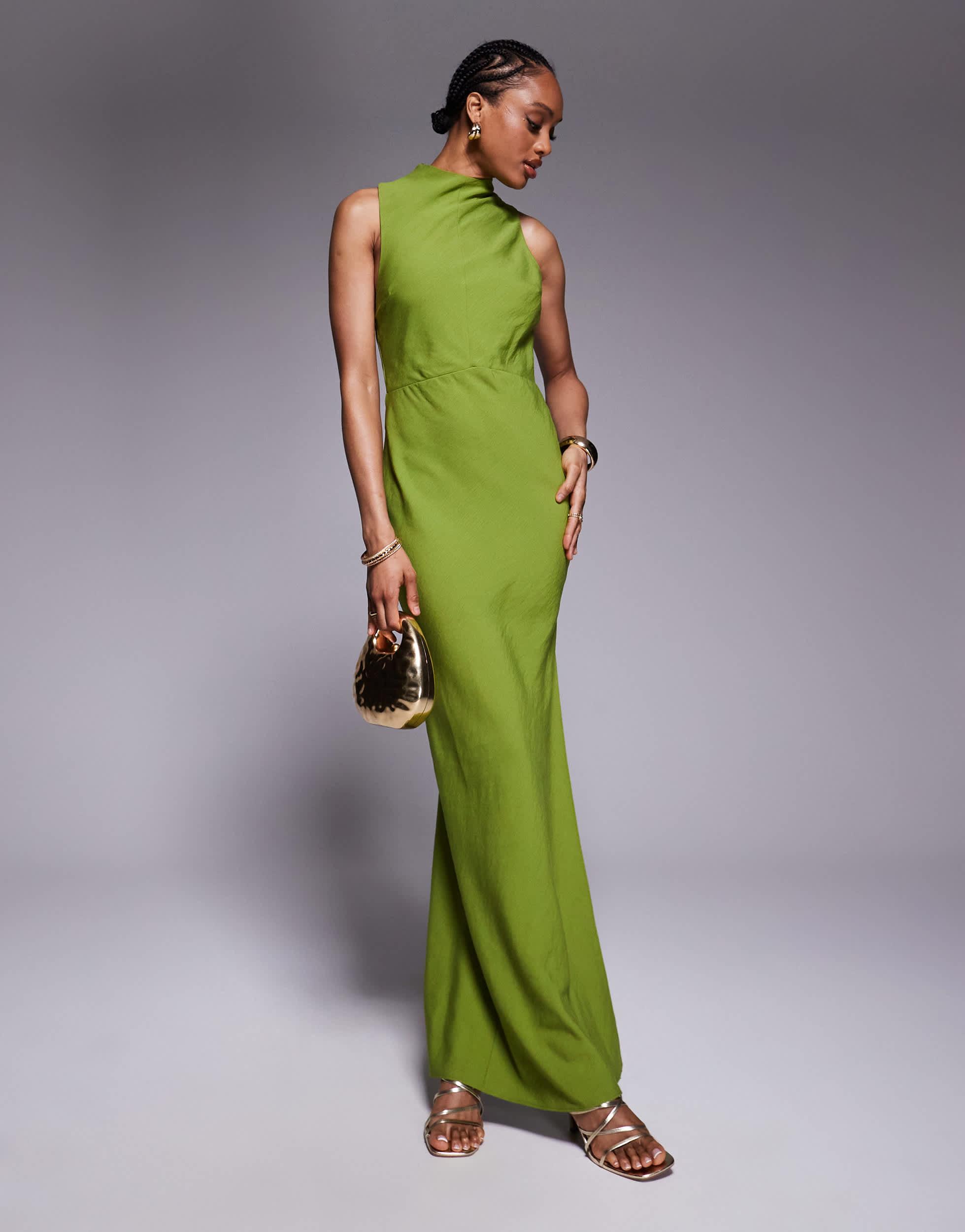 ASOS Asos Design Tall High Neck Maxi Dress With Hardware Trim in Green | Lyst ASOS Asos Design Tall High Neck Maxi Dress With Hardware Trim in Green | Lyst