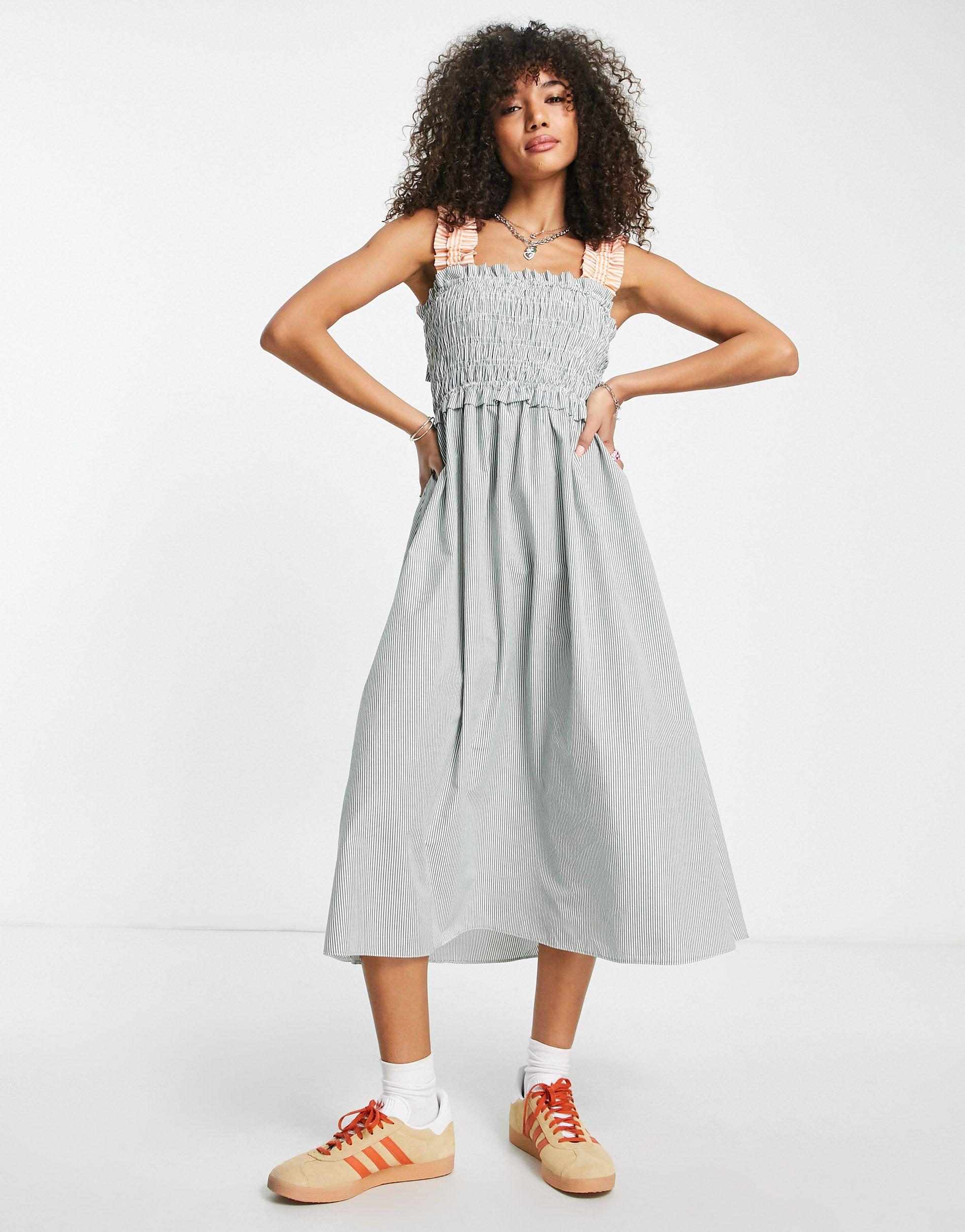 TOPSHOP Stripe Mix And Match Pinny Dress in Gray | Lyst