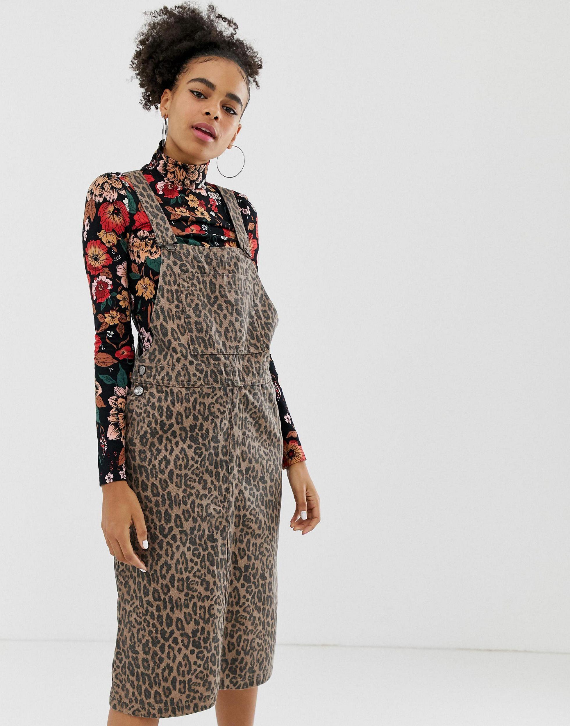 leopard print dungaree dress