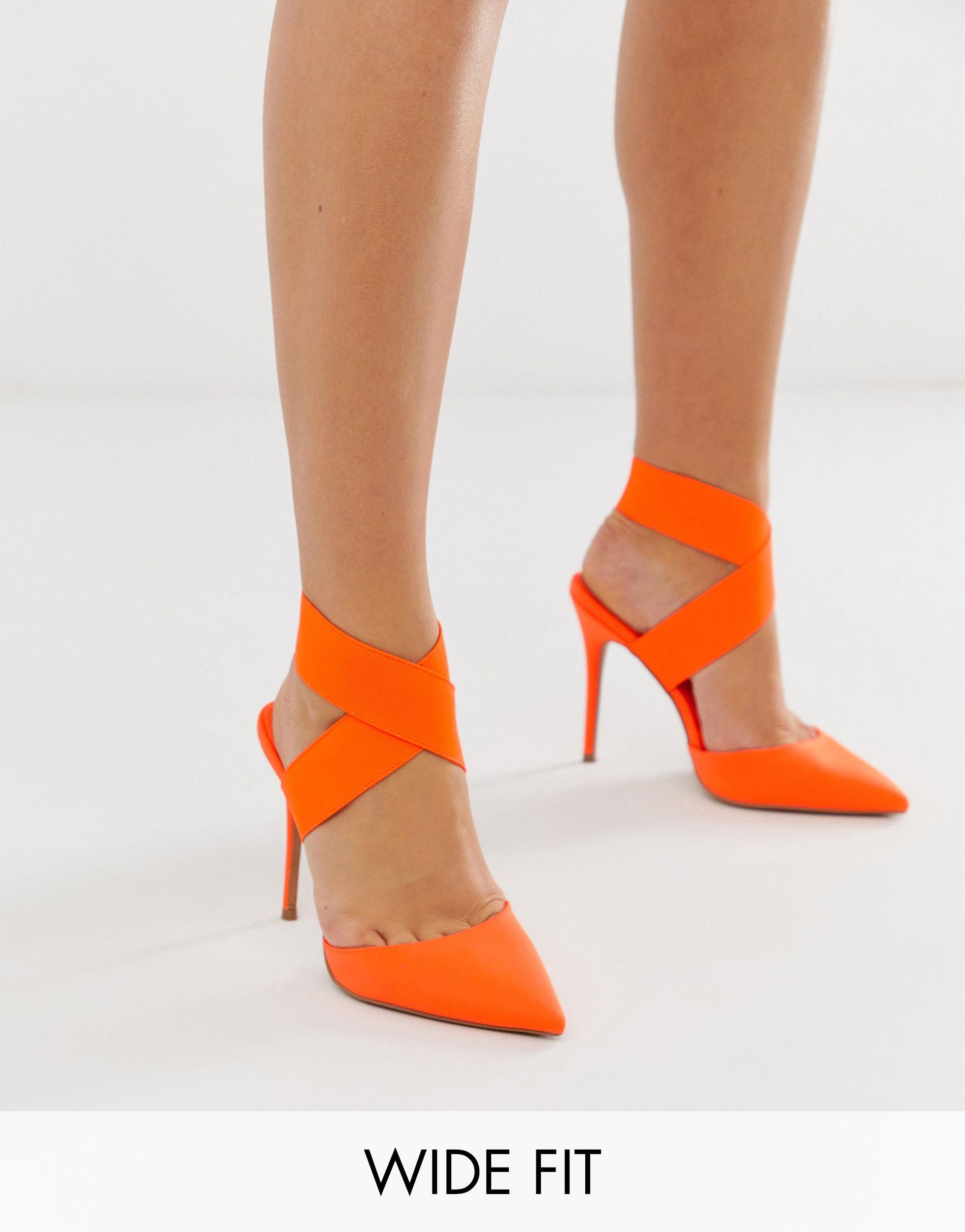 ASOS Wide Fit Payback Elastic High Heels in Orange | Lyst