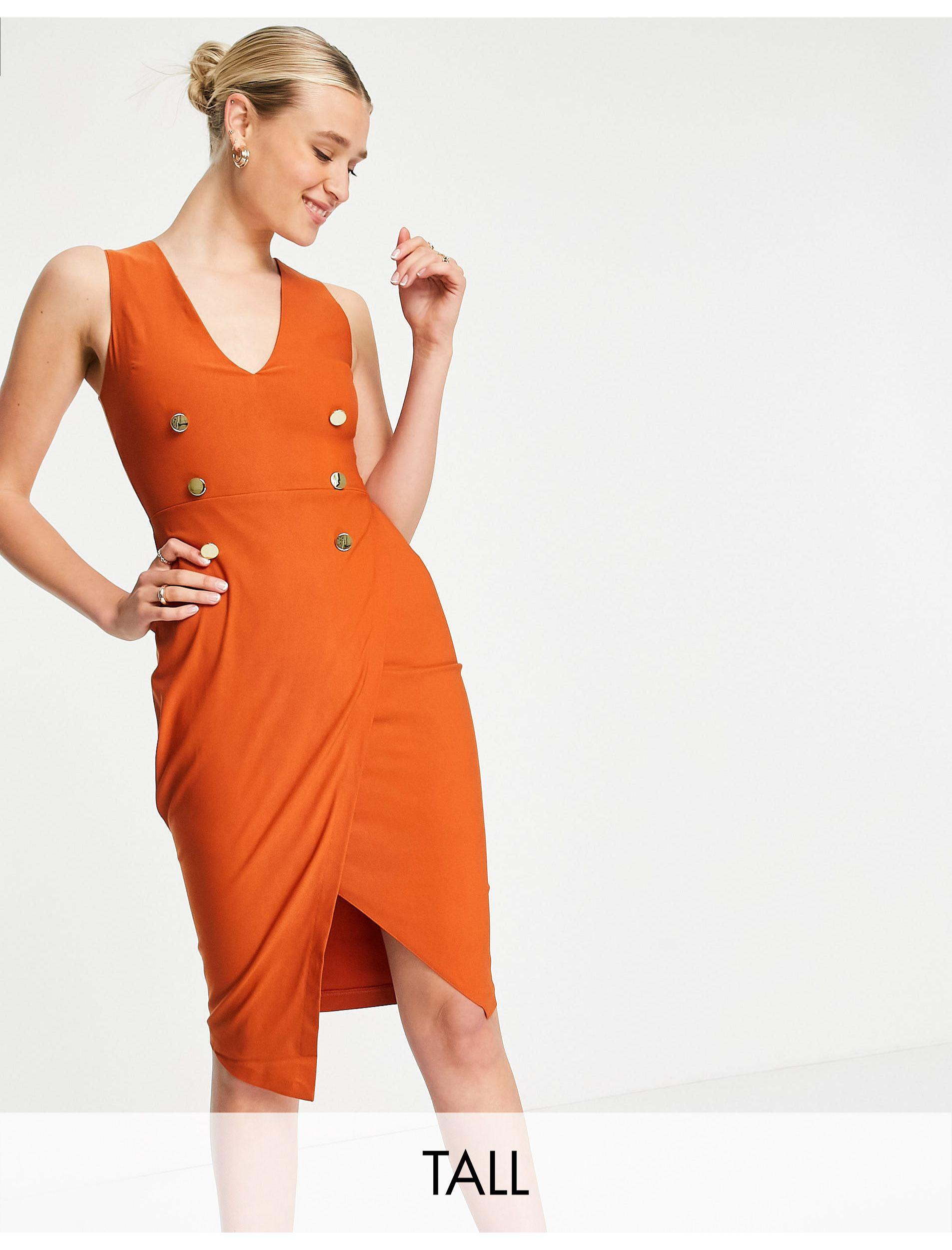 Vestito midi stile smoking color ruggine di Vesper in Arancione | Lyst