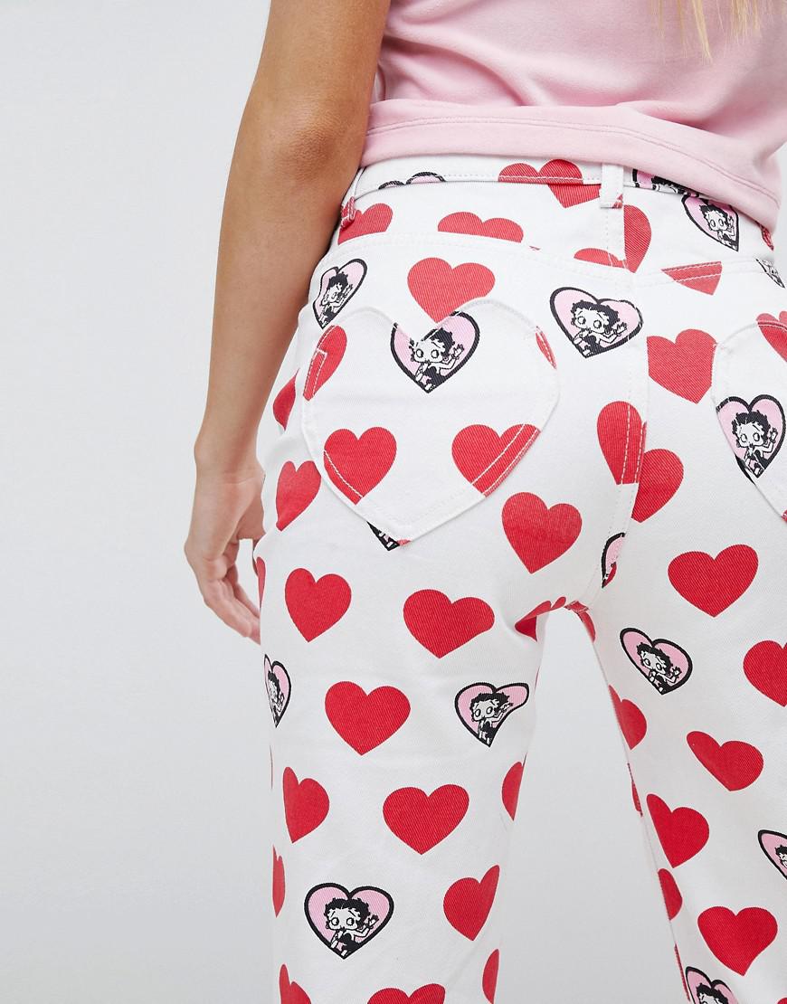 Lazy Oaf Denim X Betty Boop Jeans In Heart Print in White - Lyst