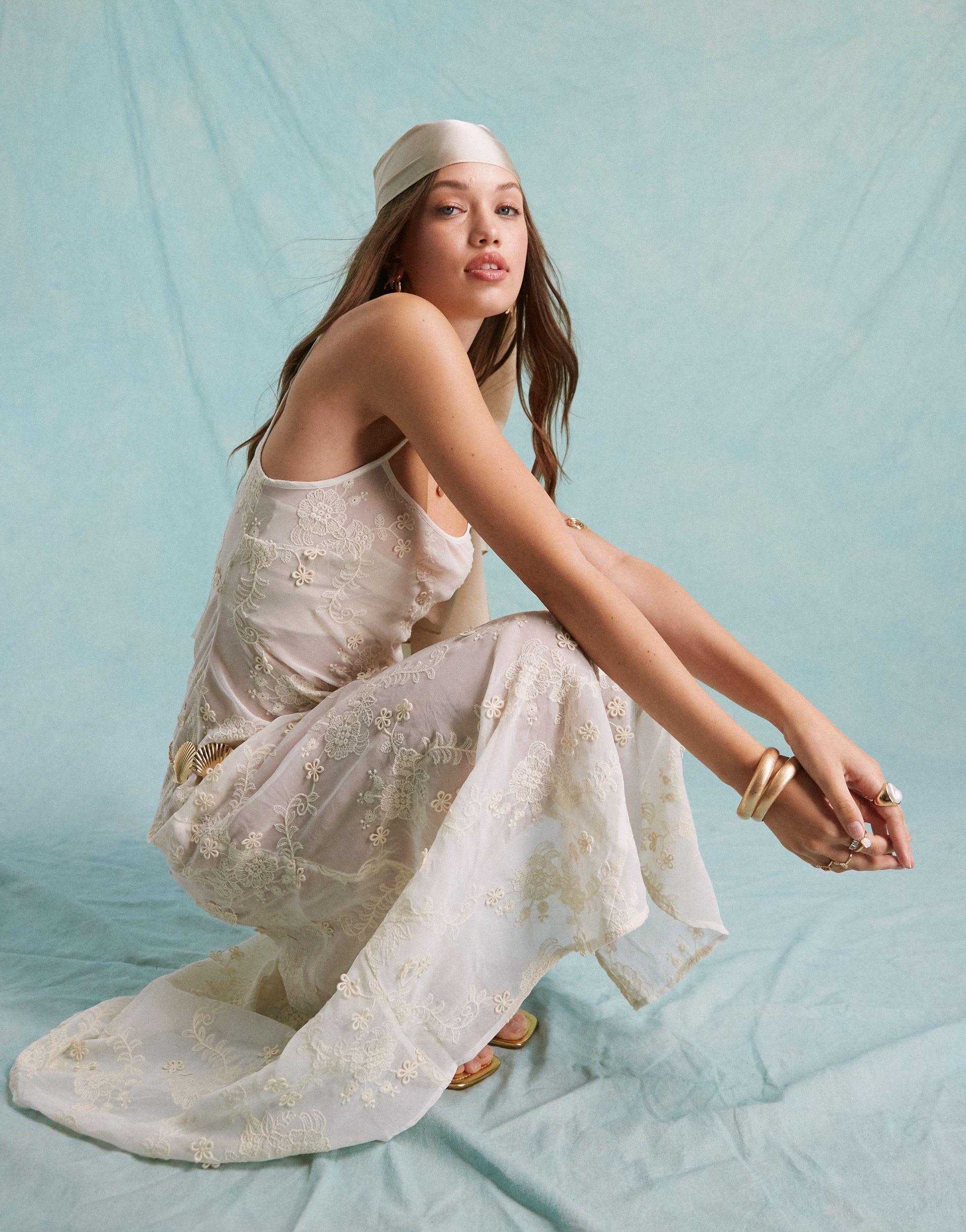 Miss Selfridge Festival Embroidered 3d Floral Sheer Maxi Dress in Natural Lyst Australia