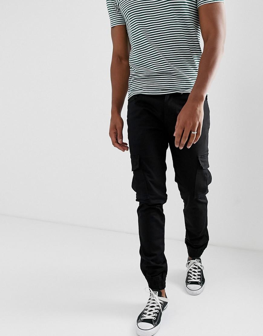 Threadbare Denim Slim Cuffed Cargo Pants in Black for Men - Lyst