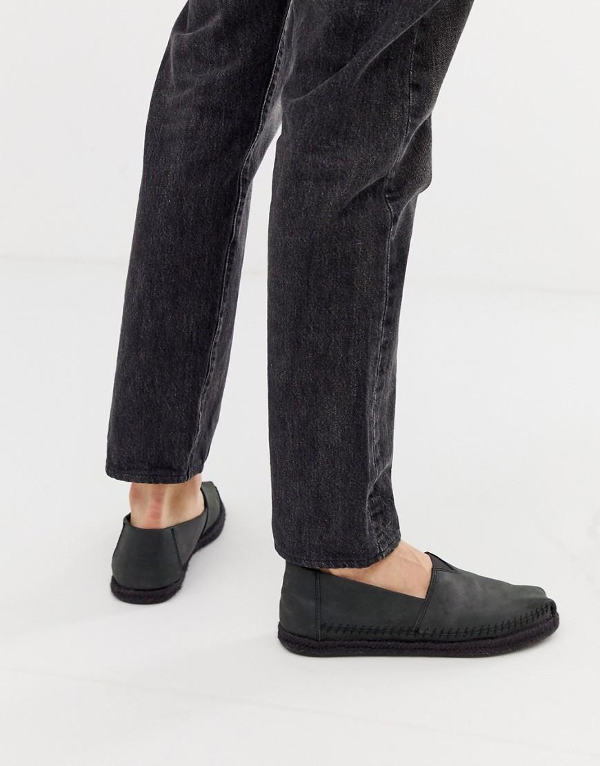 TOMS Leather Espadrilles in Black for 