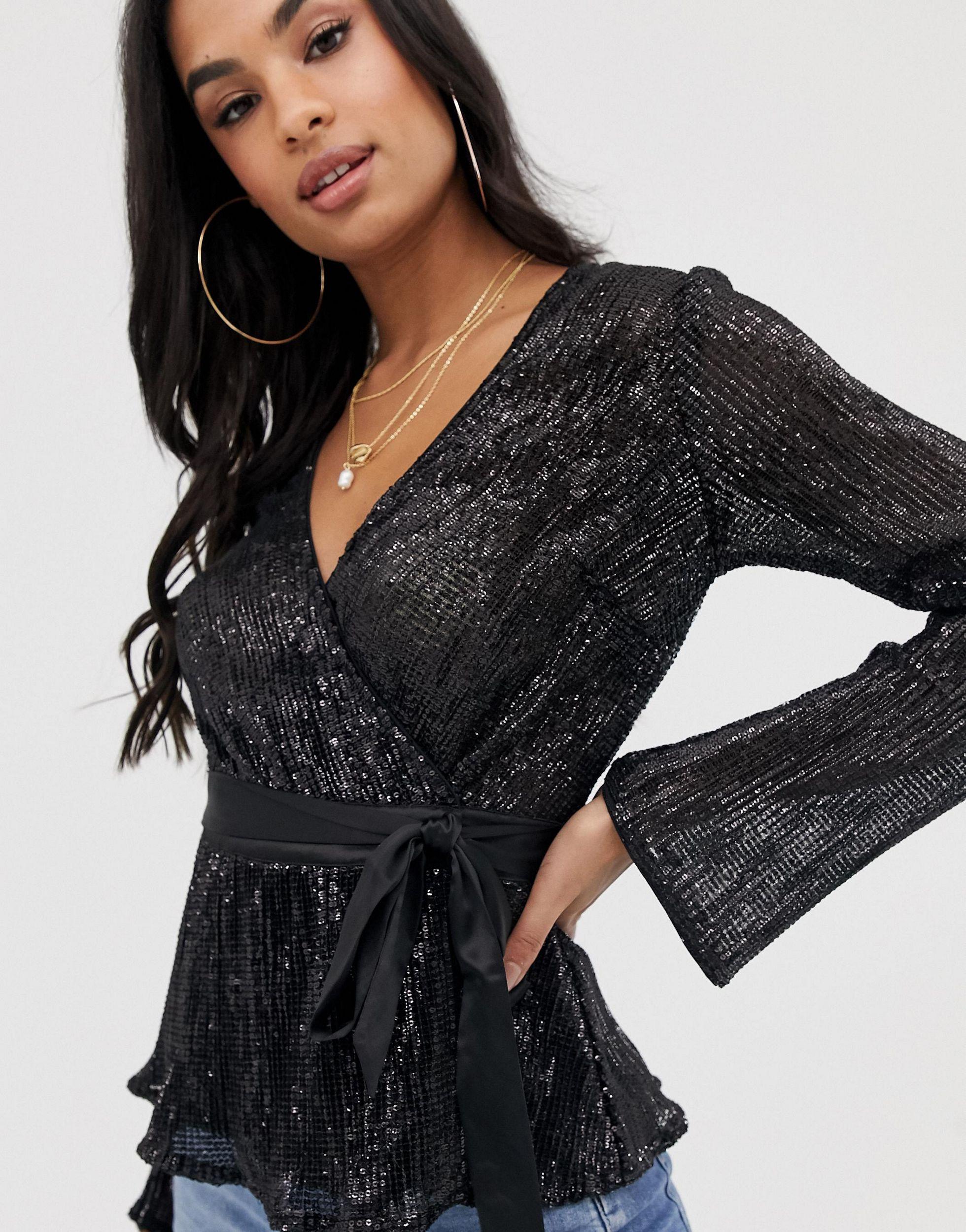sequin wrap blouse