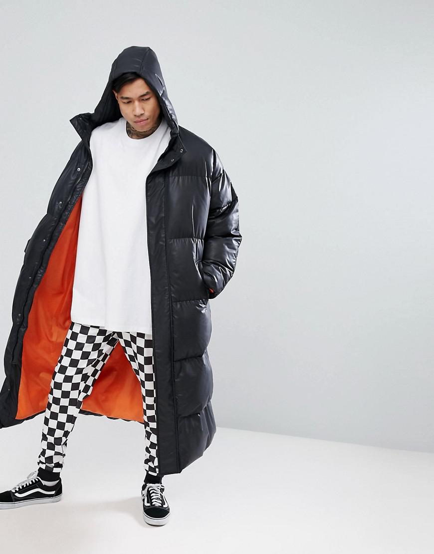 ASOS Synthetic Super Longline Oversized Puffer Jacket With Hood In Black  for Men | Lyst