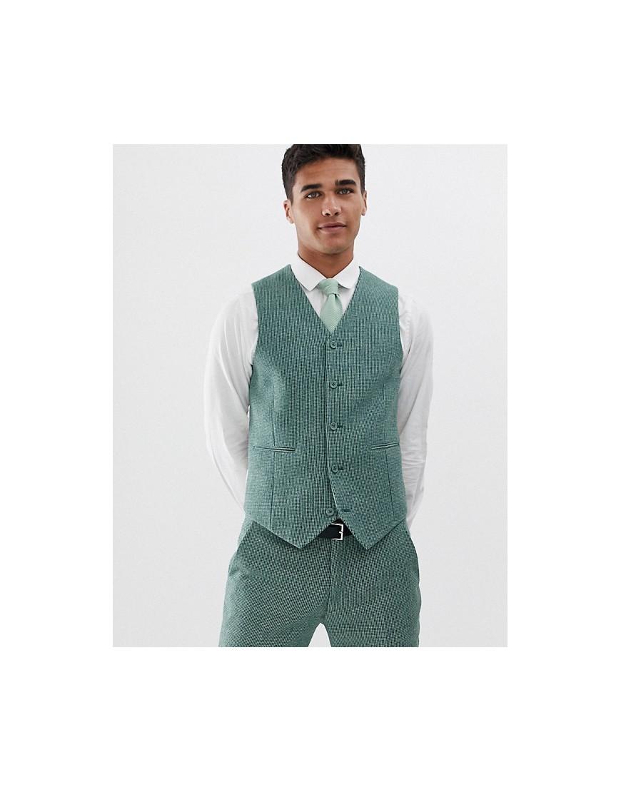 ASOS Wedding Super Skinny Suit Waistcoat In Green Wool Blend Mini Check