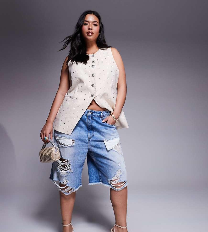 ASOS Asos Design Curve Denim Ripped Bermuda Short in Blue Lyst UK