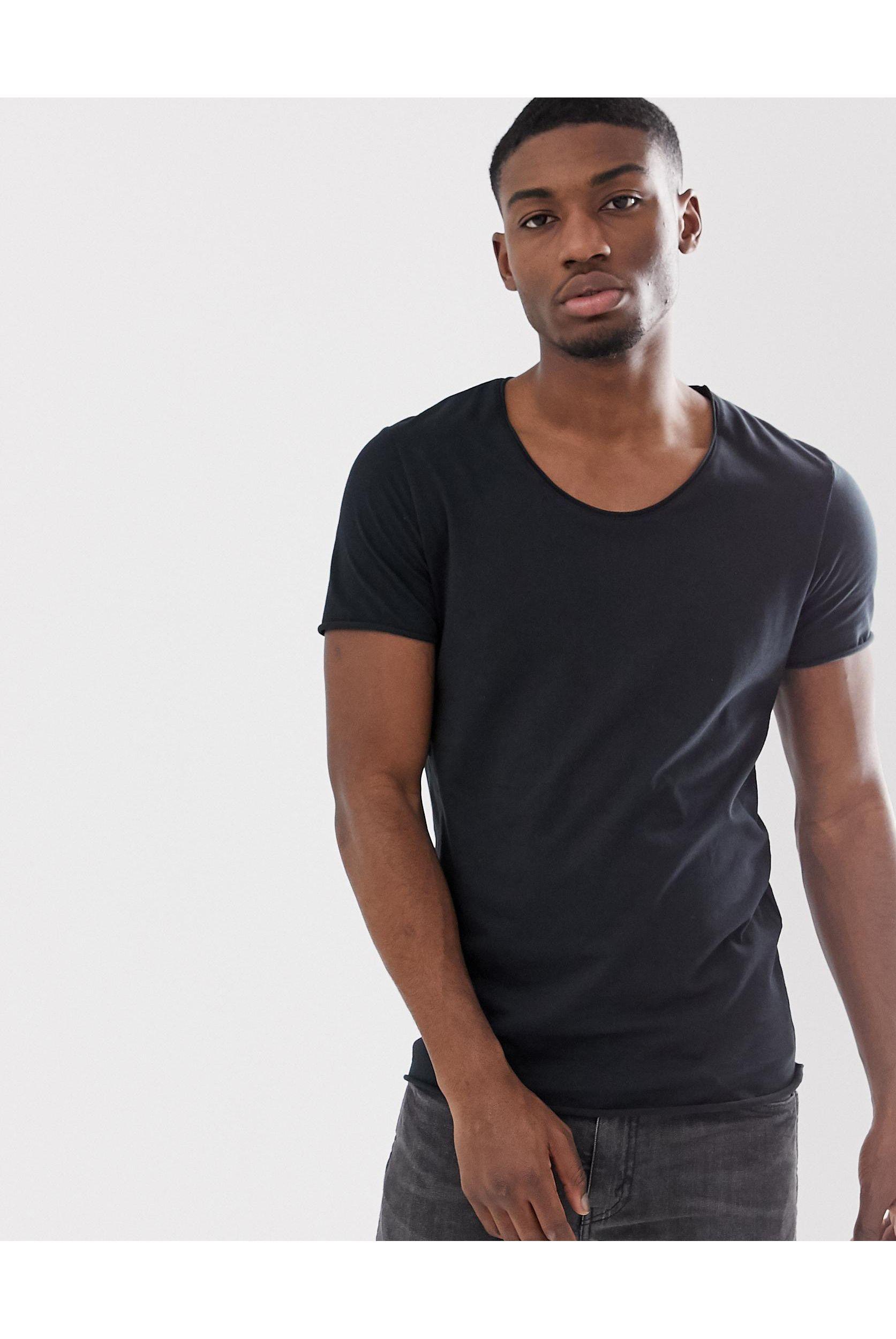 Scoop Rolled Hem T-shirt in Black for Men | Lyst