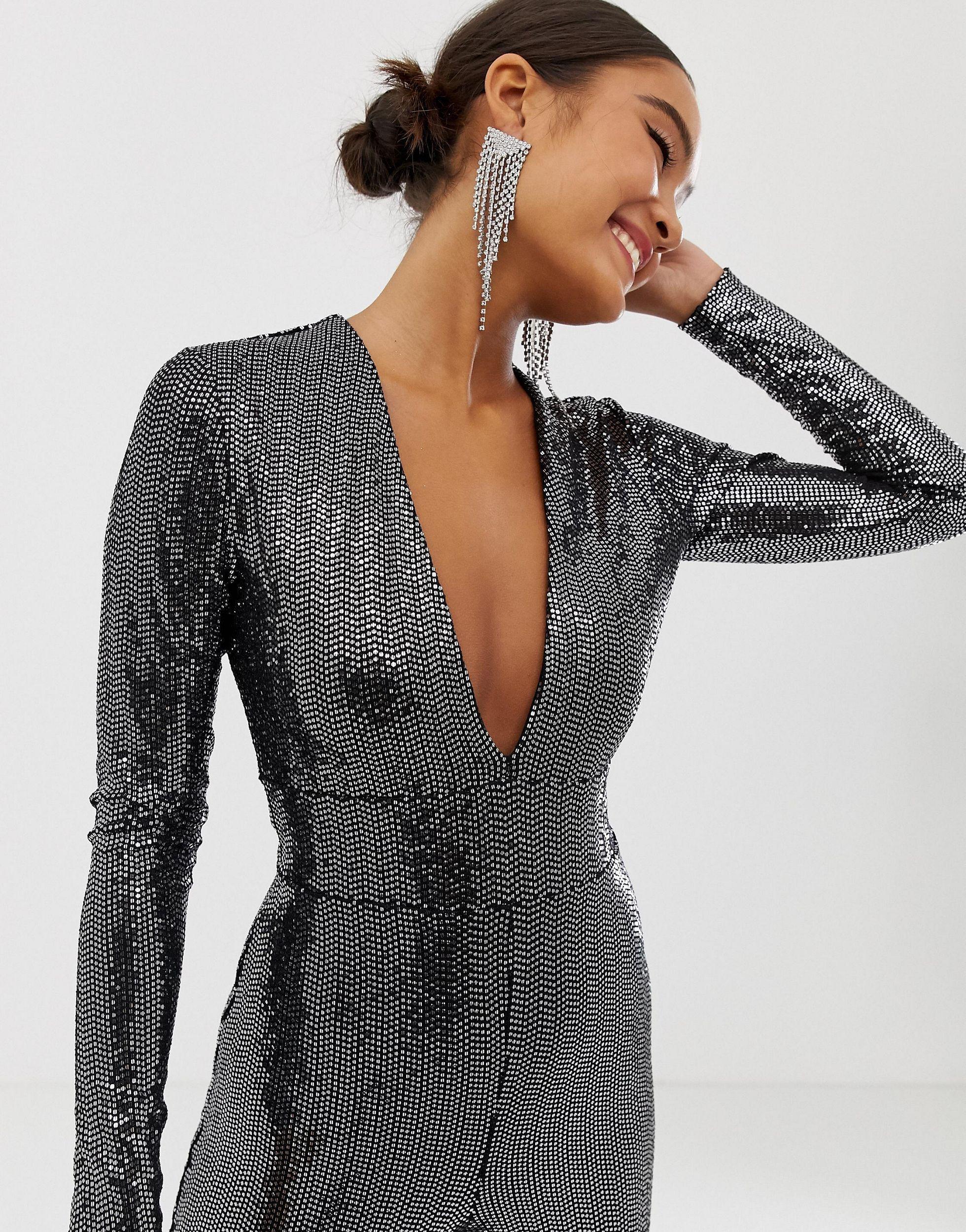 Miss Selfridge Asos Silver Sequin Jumpsuit ASOS EDITION Sequin