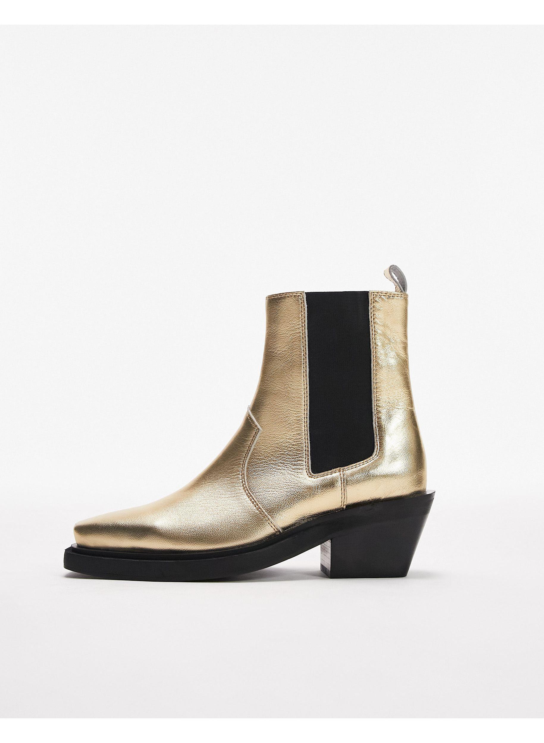 TOPSHOP Maeve Leather Western Ankle Boots in White | Lyst