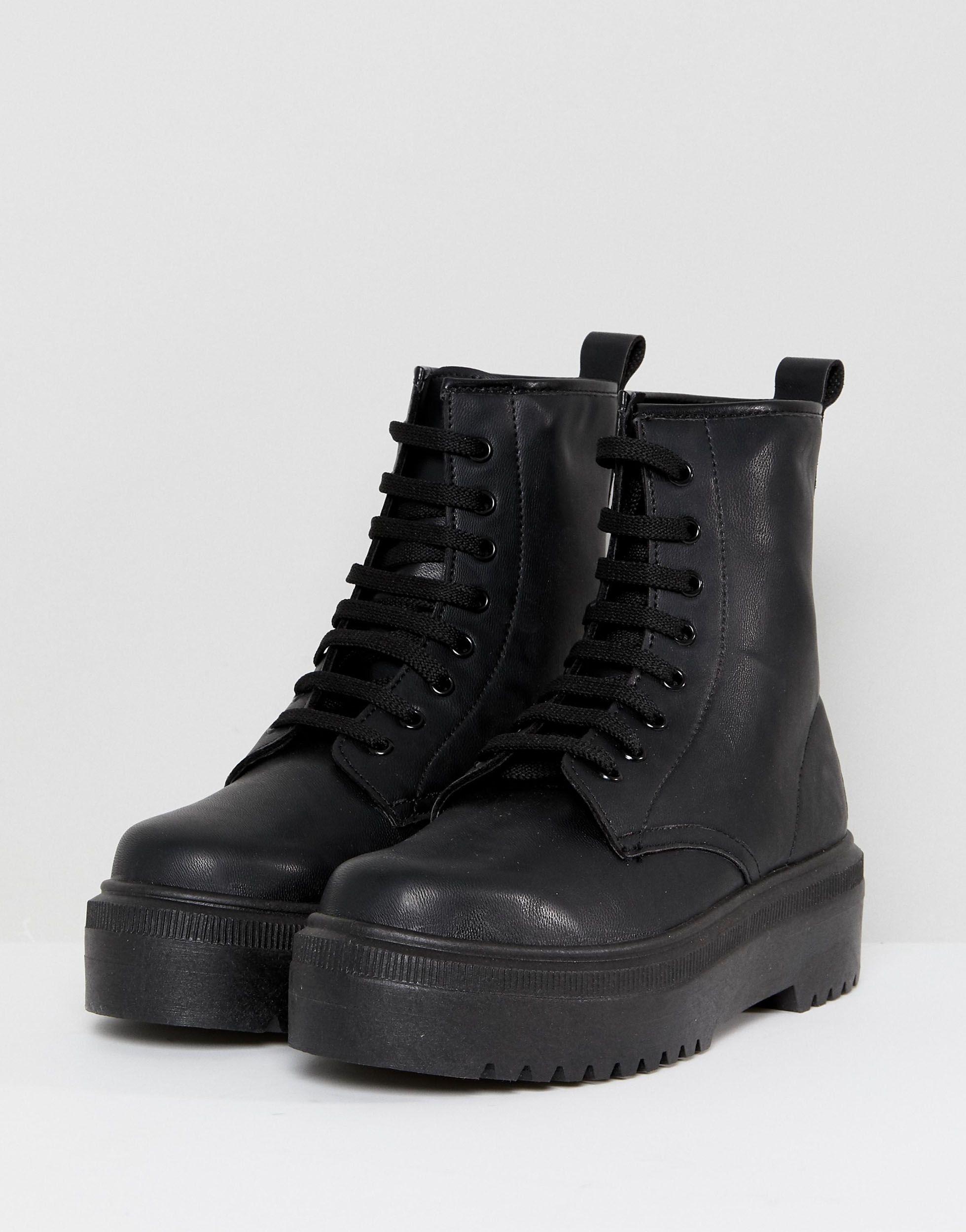 black chunky lace up boots womens