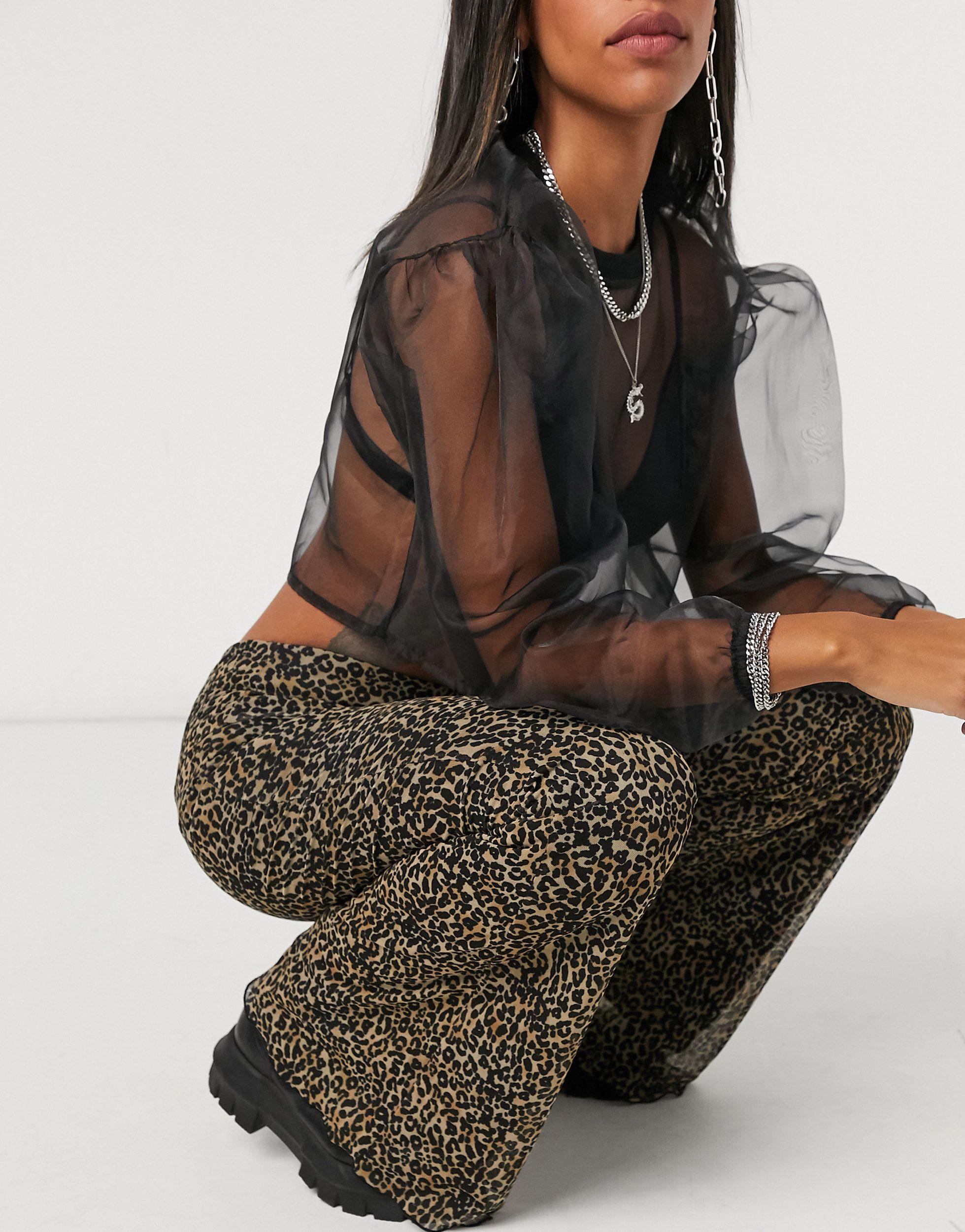 Bershka Leopard Print Jersey Flare Pants in Brown | Lyst
