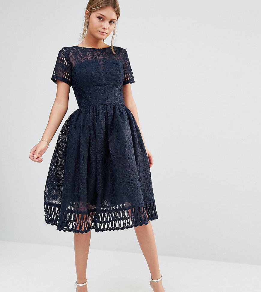 Lyst - Chi chi london Premium Lace Dress With Cutwork Detail And Cap ...