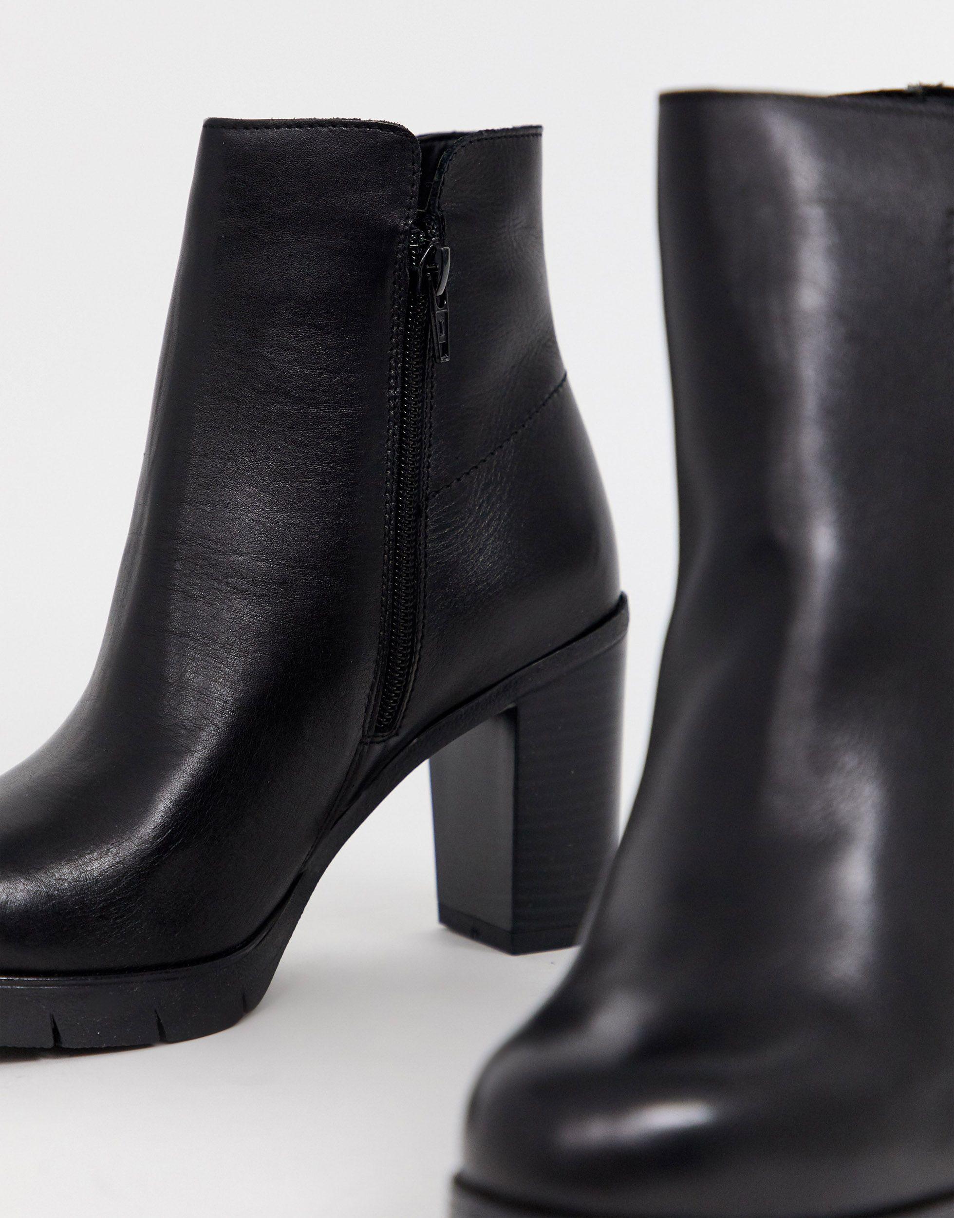 black booties heel leather