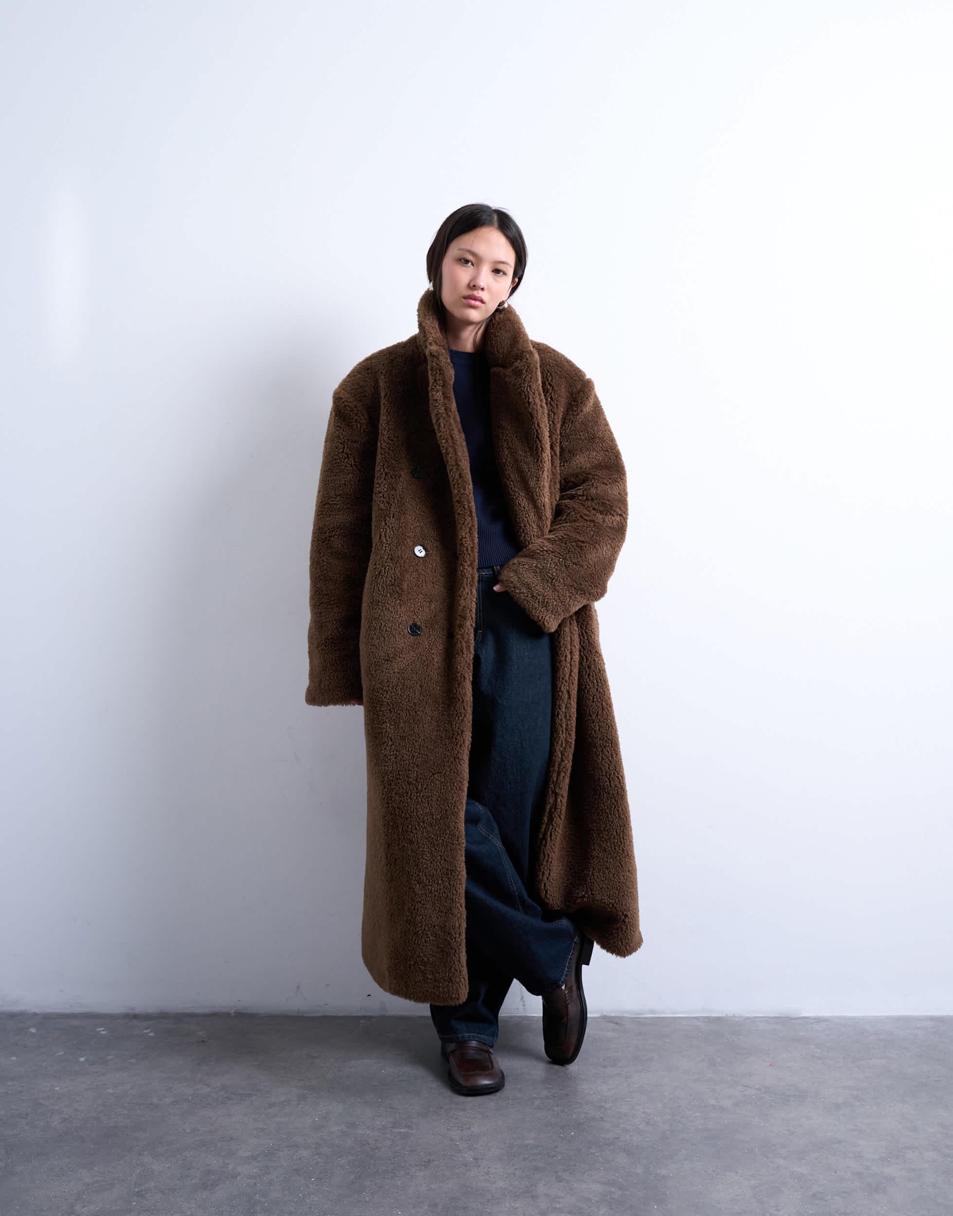 Topshop Brown Faux Fur Coat Topshop Faux Fur Long Line Coat In