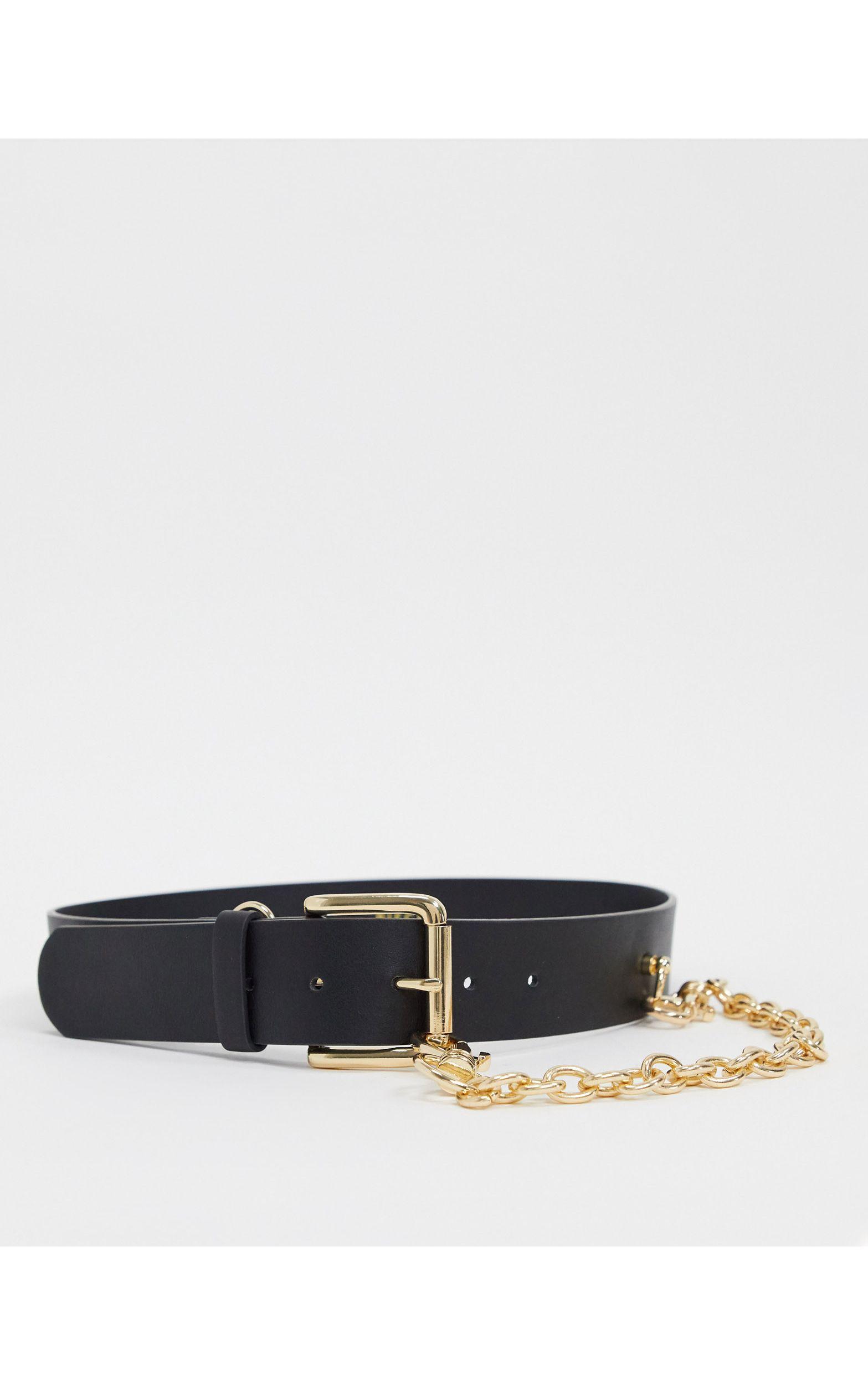 Pieces Belt With Gold Chain Detail in Black | Lyst