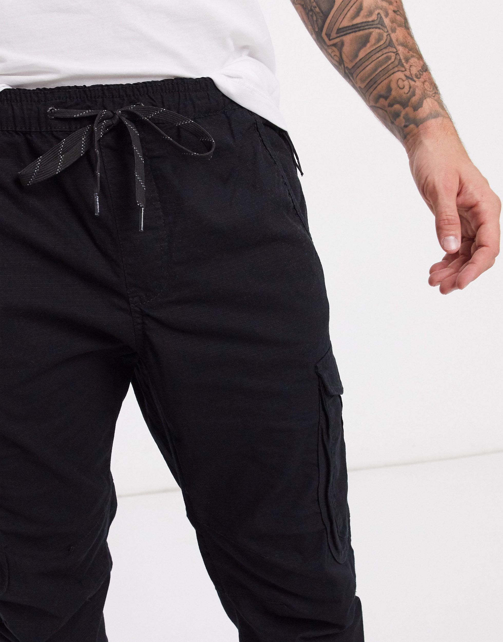 Pull&Bear Ripstop Cargo Trousers in Black for Men | Lyst