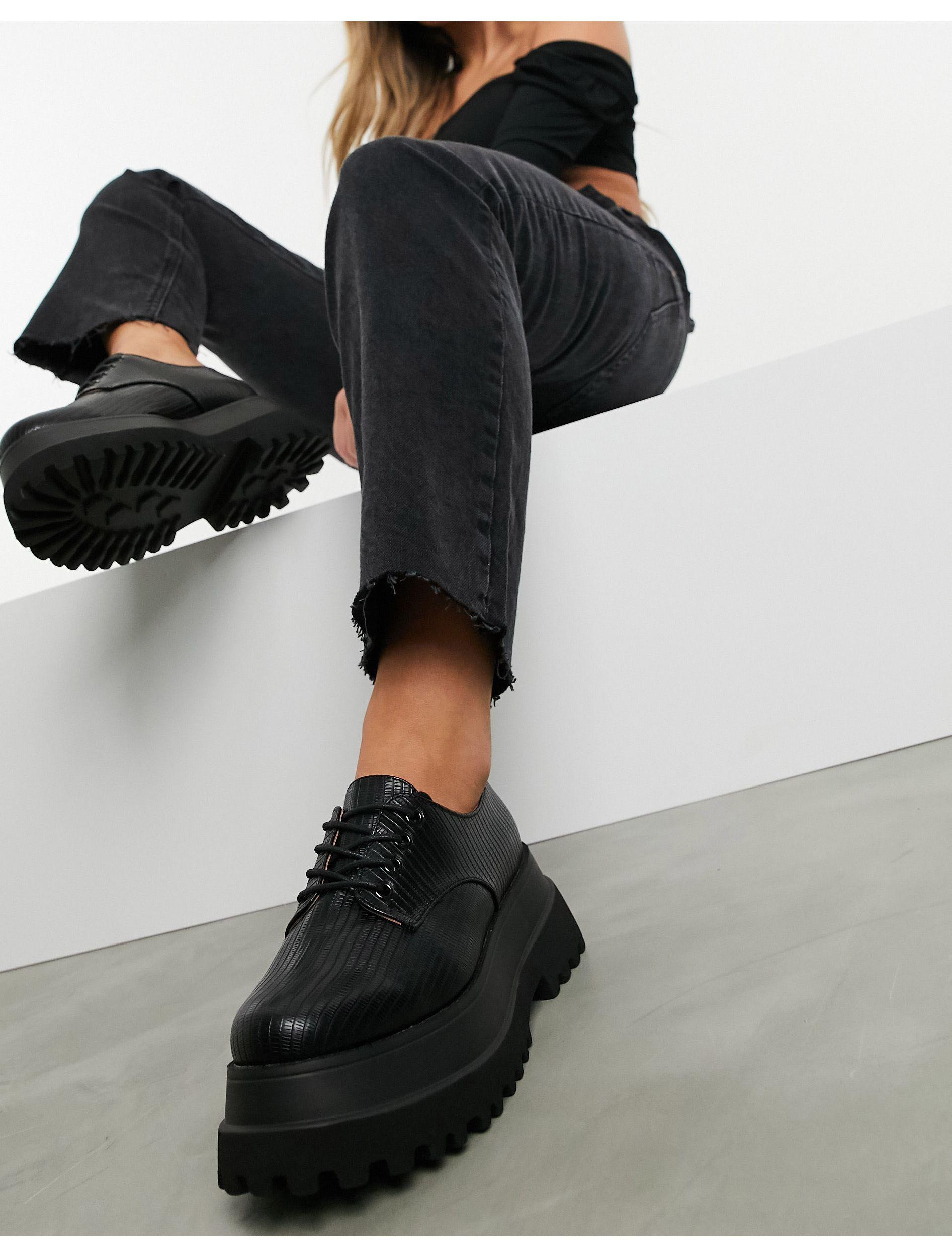 raid fab chunky flat lace up shoes in black