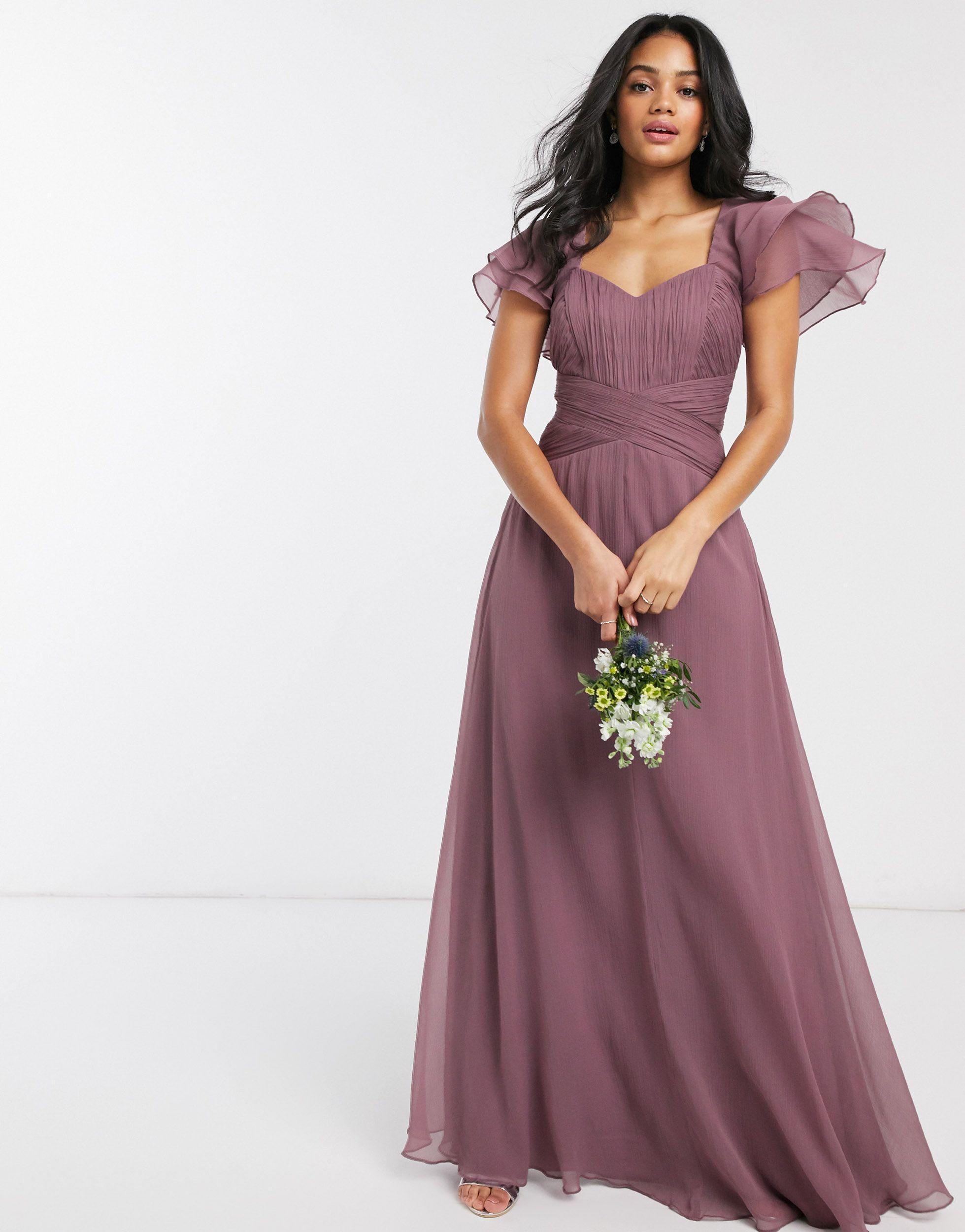 ASOS Bridesmaid Short Sleeve Ruched Maxi Dress-purple | Lyst