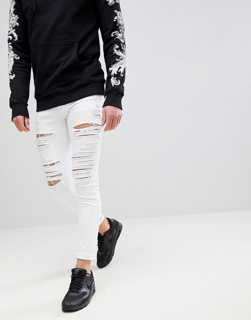 Criminal Damage Denim Super Skinny Ripped Jeans In White for Men - Lyst