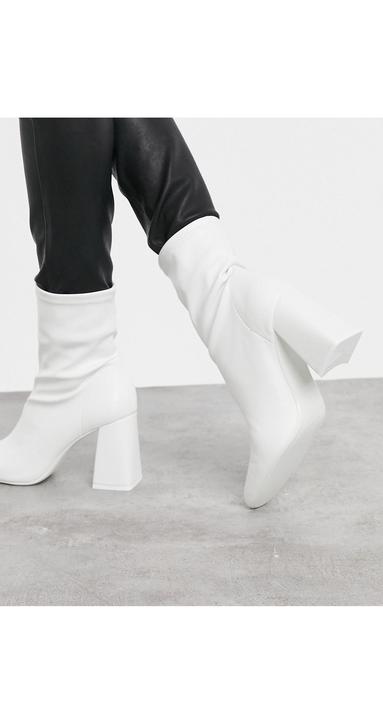 Bershka Heeled Boot in White | Lyst