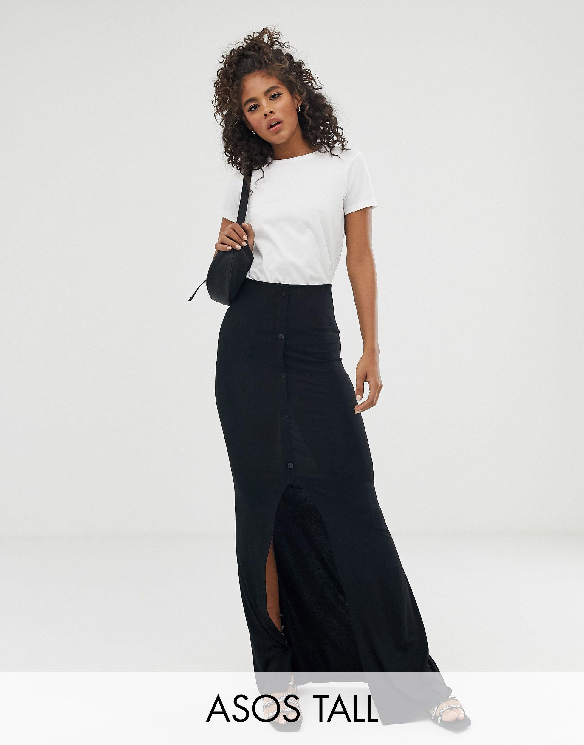 ASOS Asos Design Tall Maxi Skirt With Button Front And Split Detail in  Black | Lyst