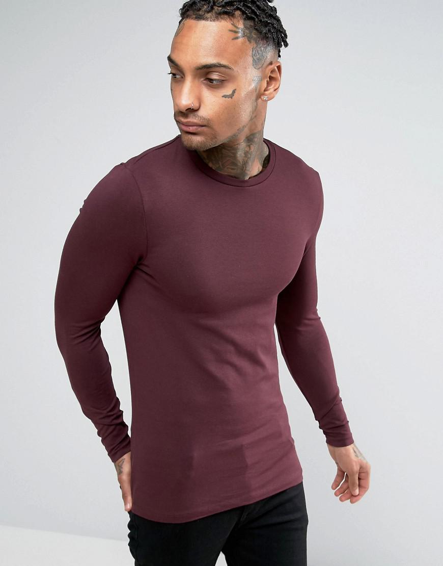 Asos Extreme Muscle Long Sleeve T-shirt With Crew Neck In Red in Red ...