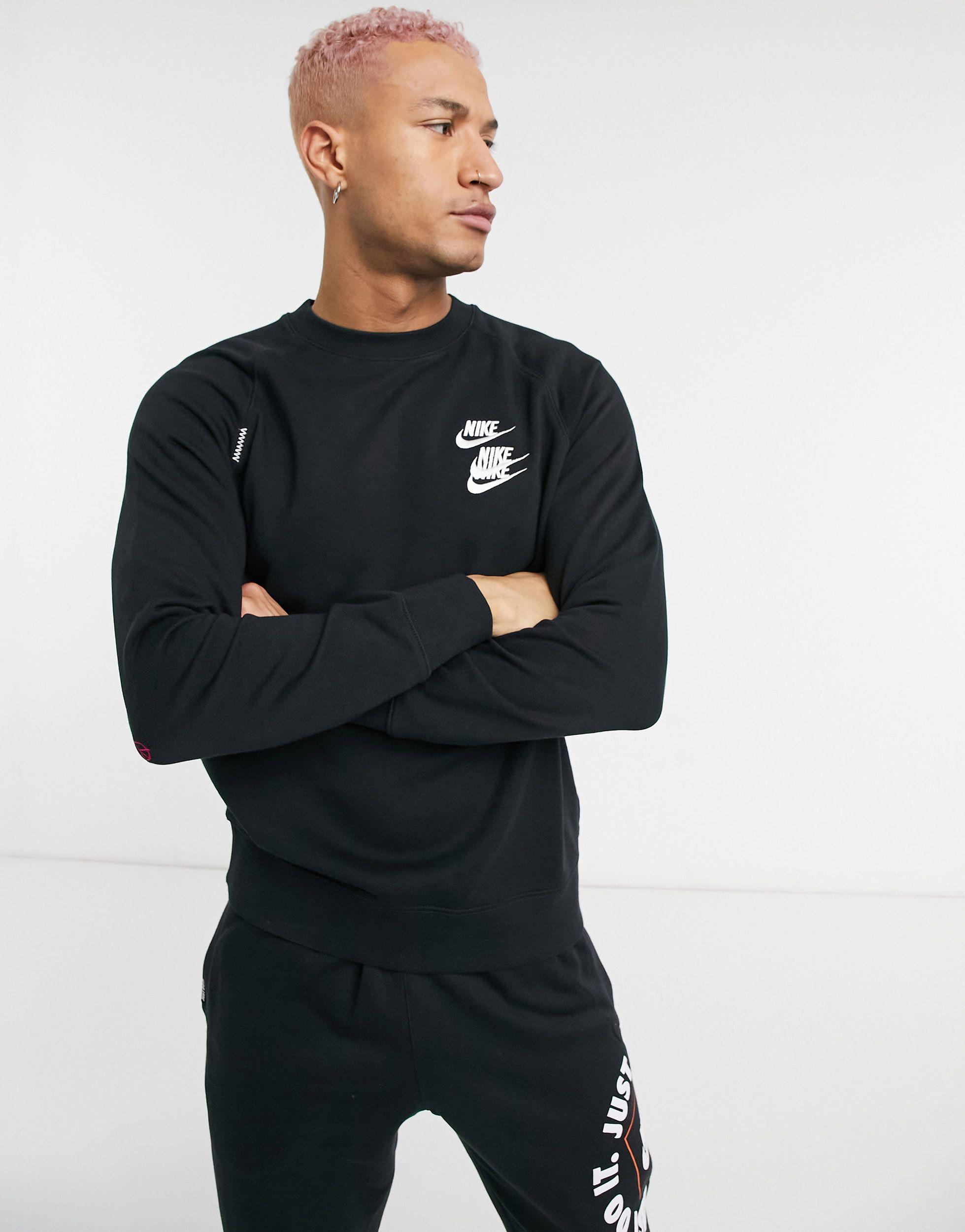 Nike World Tour Pack Graphic Crew Neck Sweatshirt in Black (Blue) for Men |  Lyst