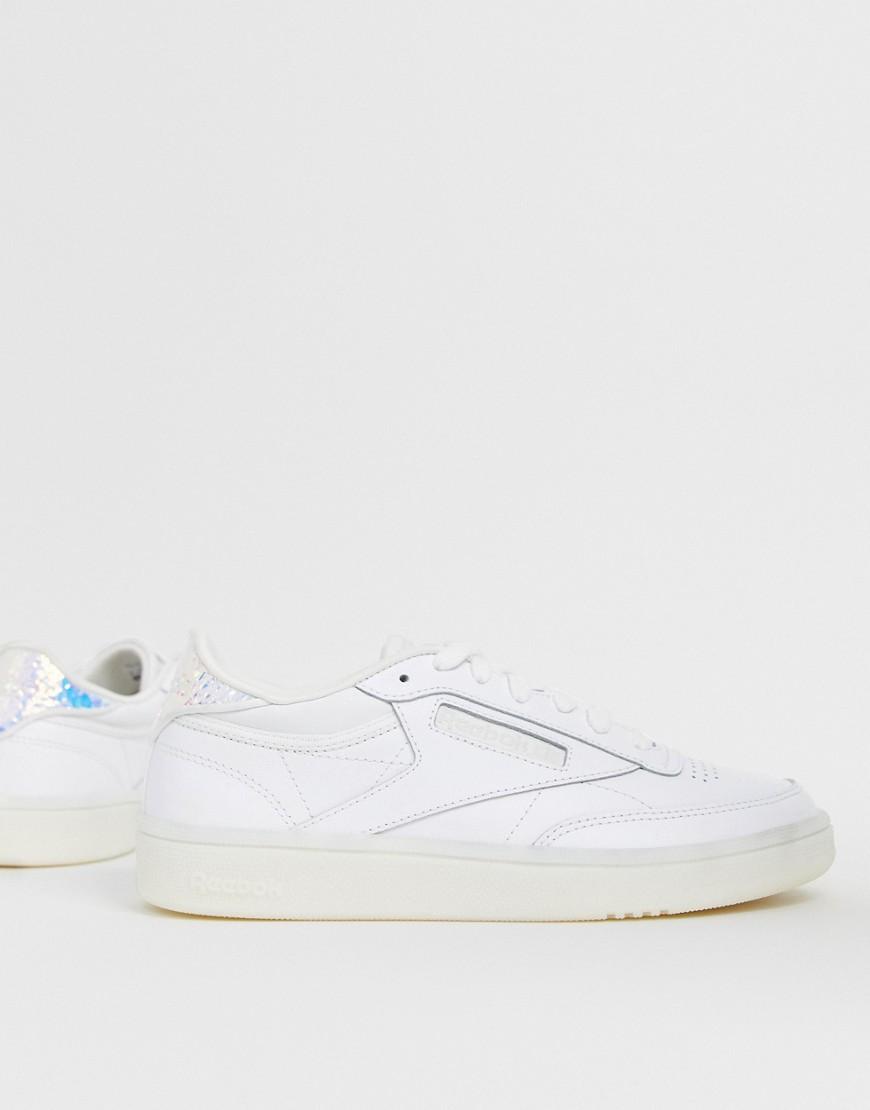 reebok club c 85 trainers in white with iridescent back