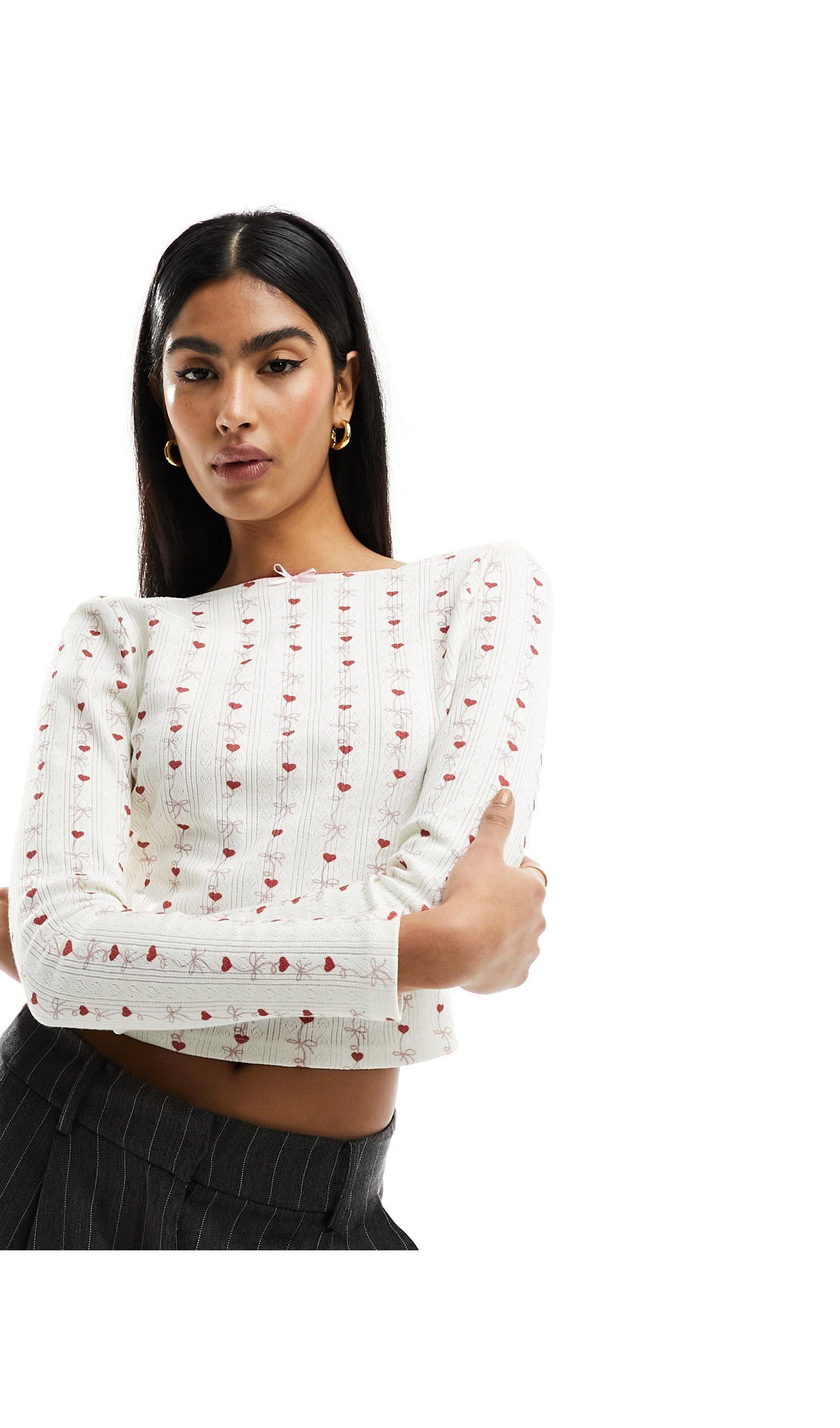 ASOS Printed Pointelle Scoop Back Top in White