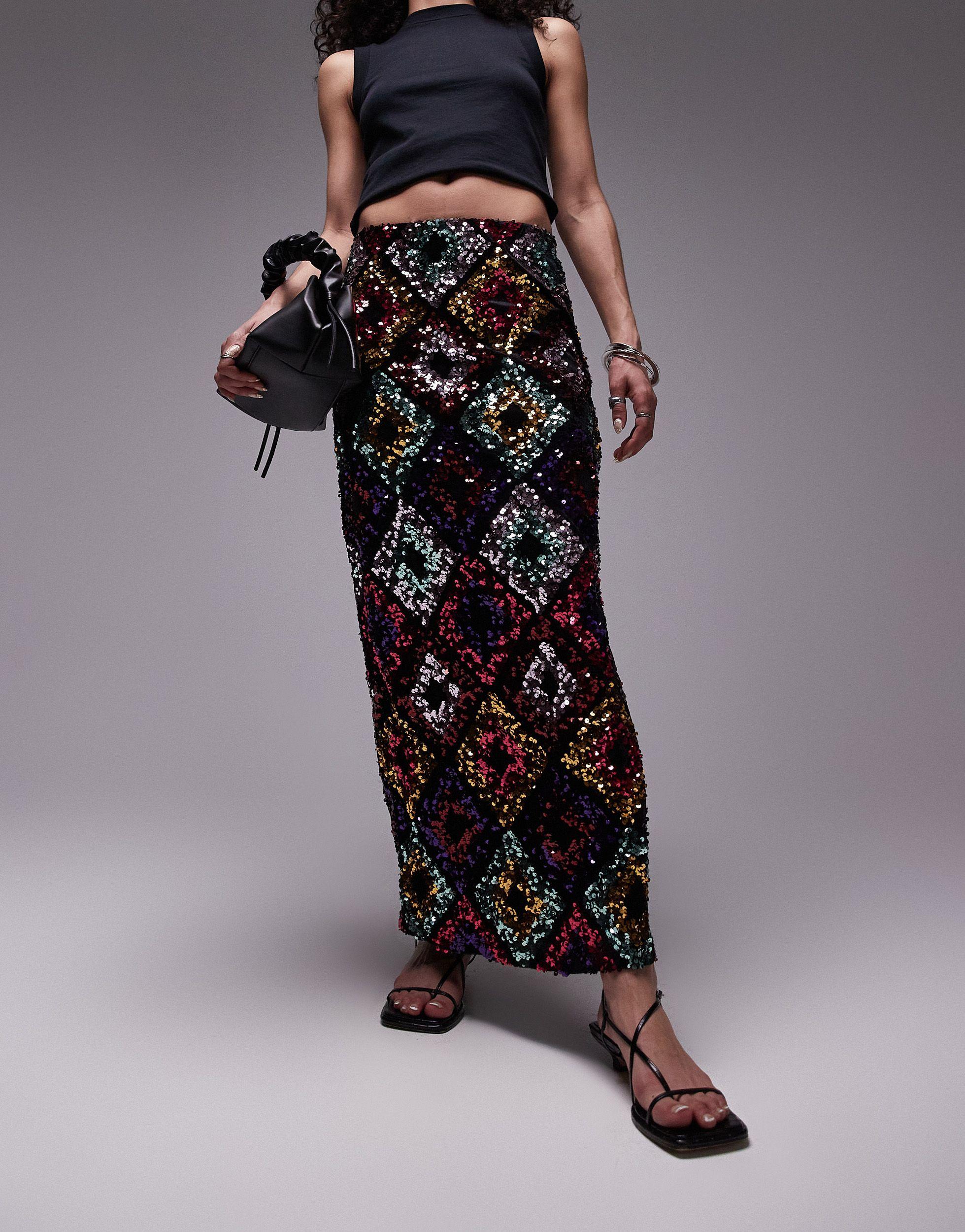 TOPSHOP Diamond Sequin Midaxi Pencil Skirt in Black Lyst UK