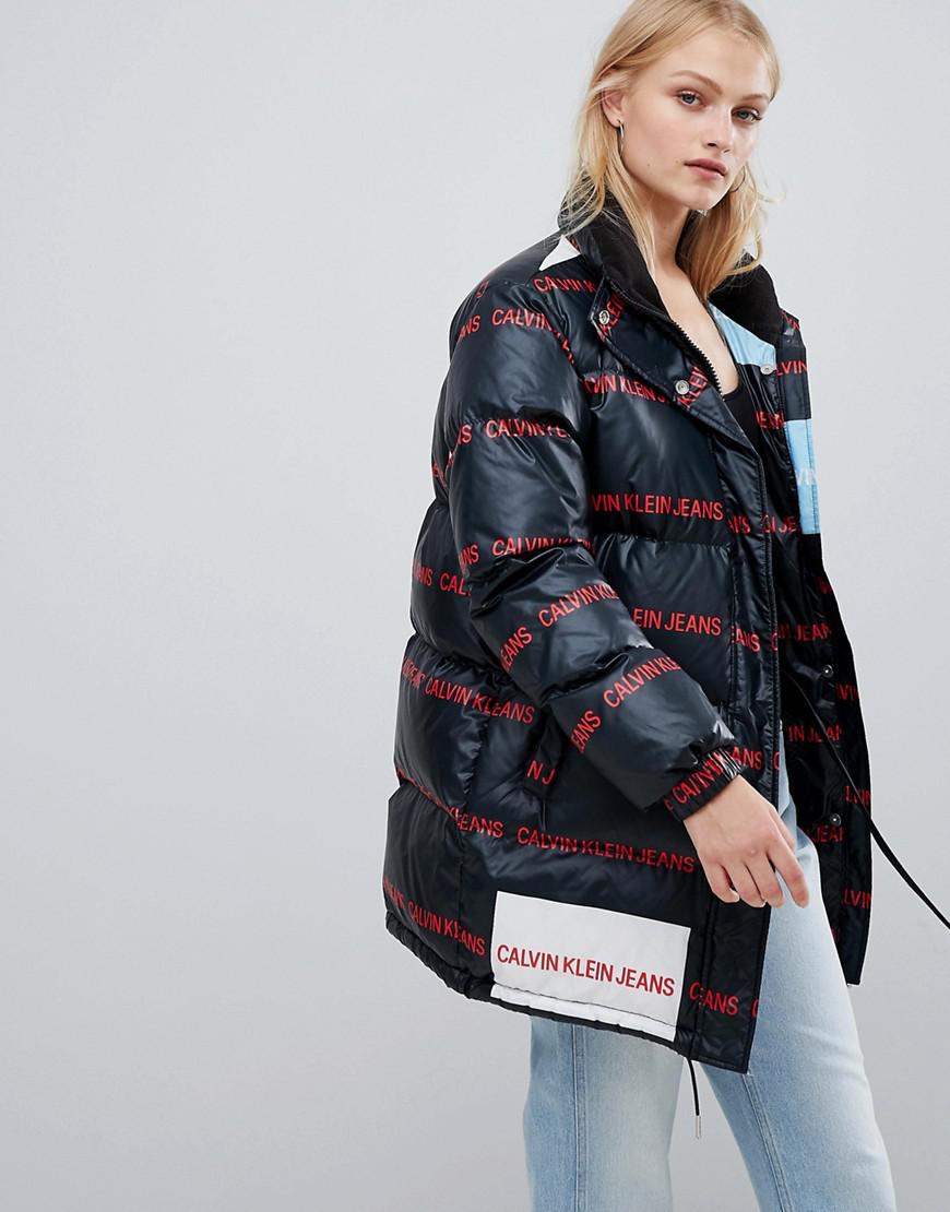 calvin klein multi logo puffer