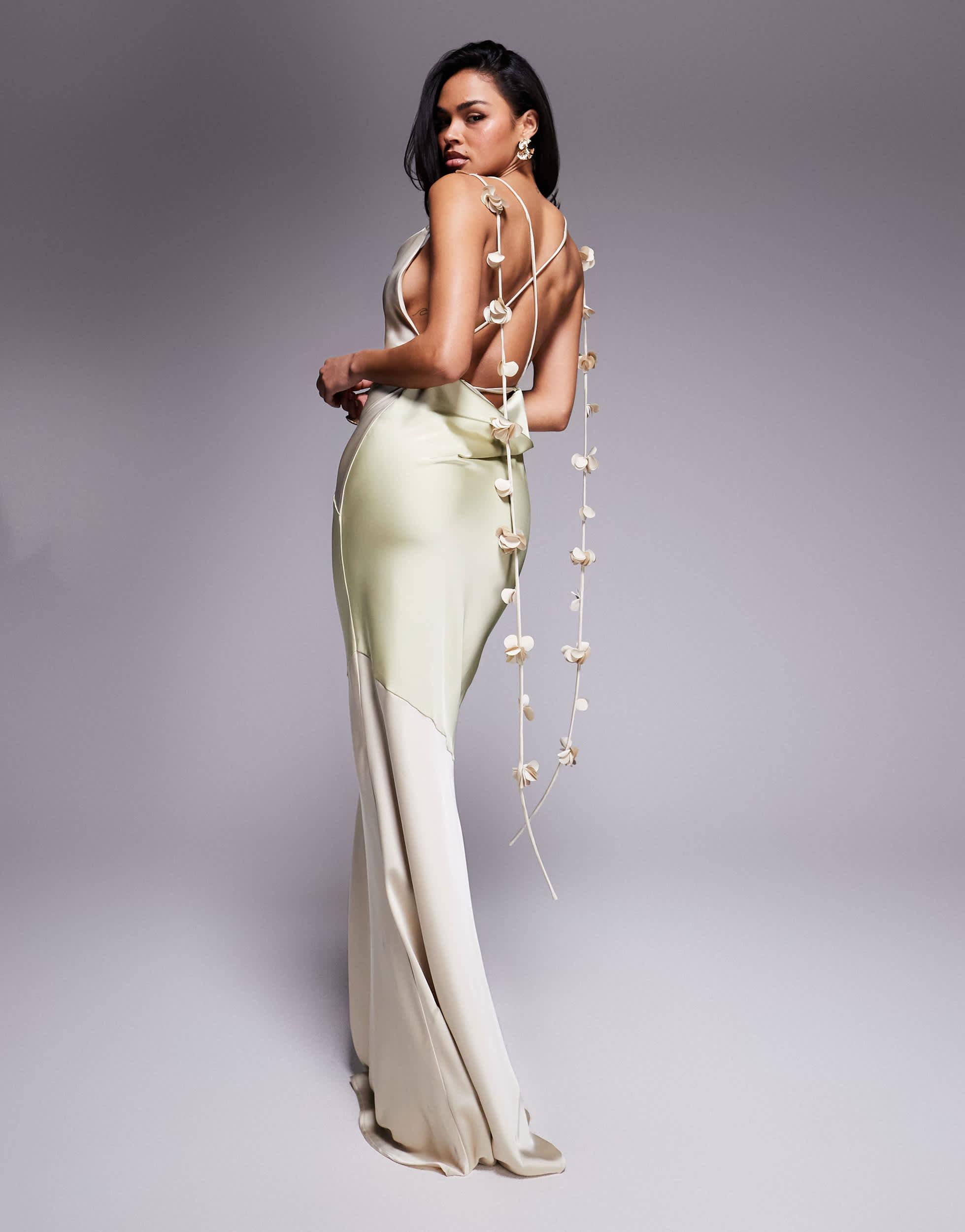 Wanderdoll Aria Satin Cowl Neck Drape Flower Detail Cross