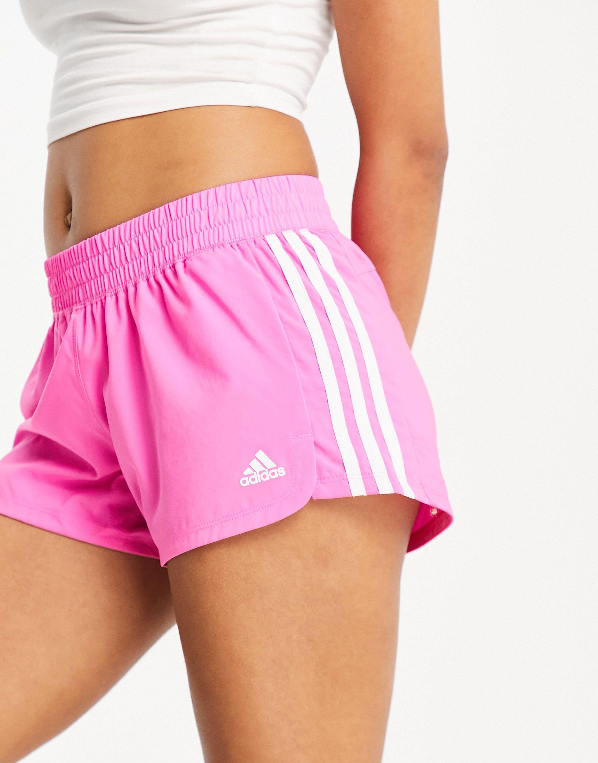 adidas Originals Adidas Training Pacer 3 Stripe Woven Shorts in Pink | Lyst