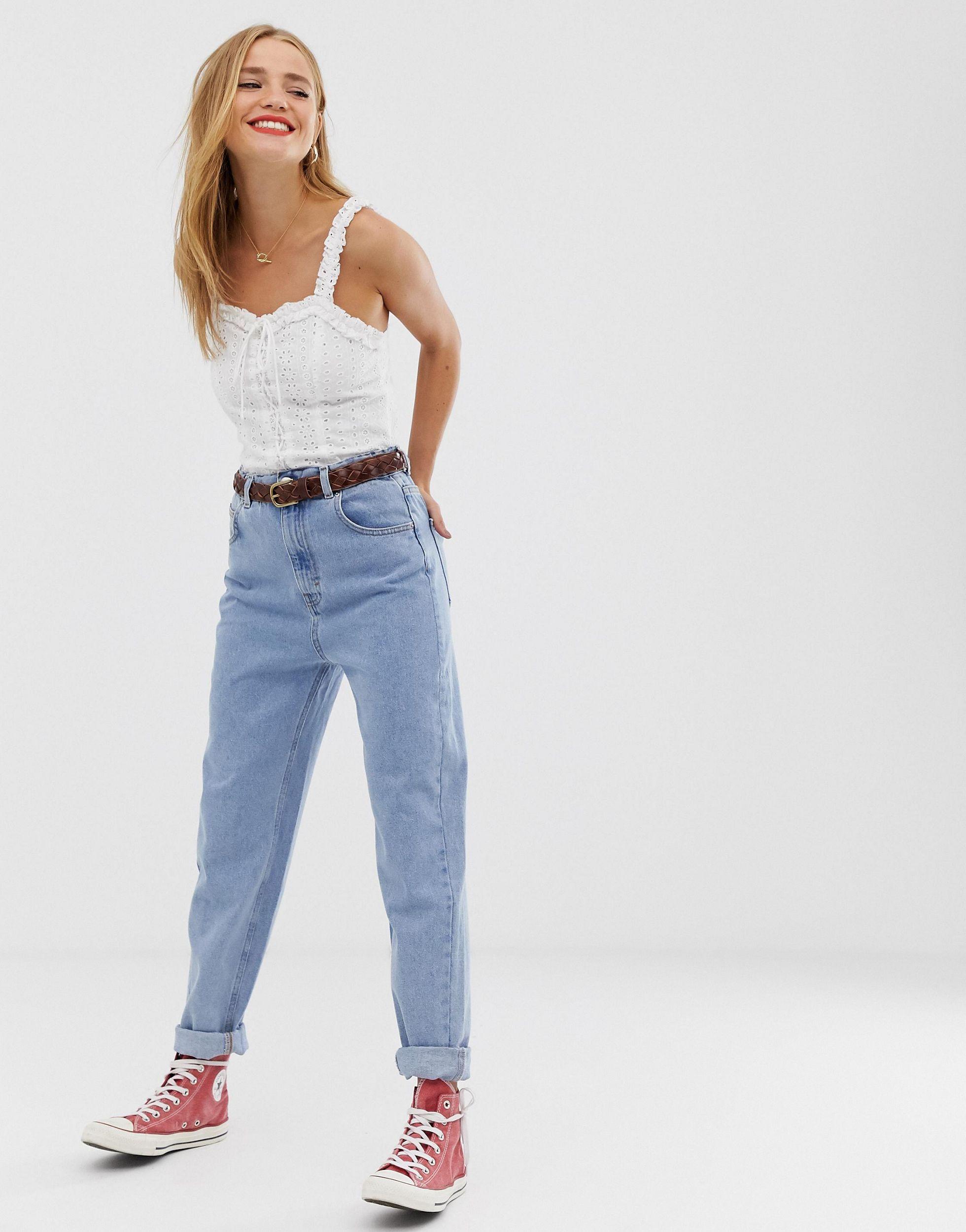 Vaqueros Mom con cintura elstica en azul de Pull\u0026Bear de Denim de color  Azul | Lyst