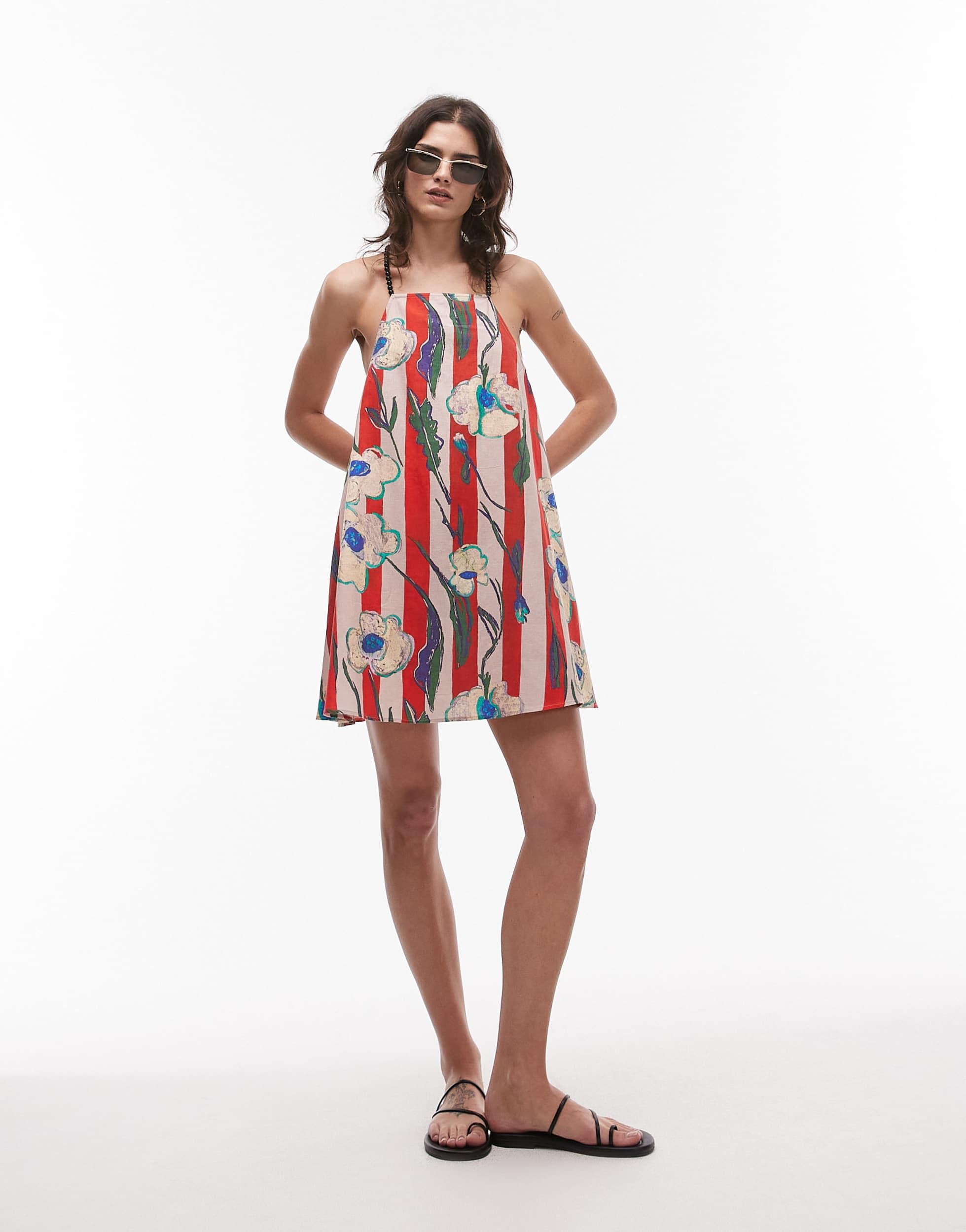 TOPSHOP Beaded Strap Printed Flippy Mini Dress in White | Lyst TOPSHOP Beaded Strap Printed Flippy Mini Dress in White | Lyst