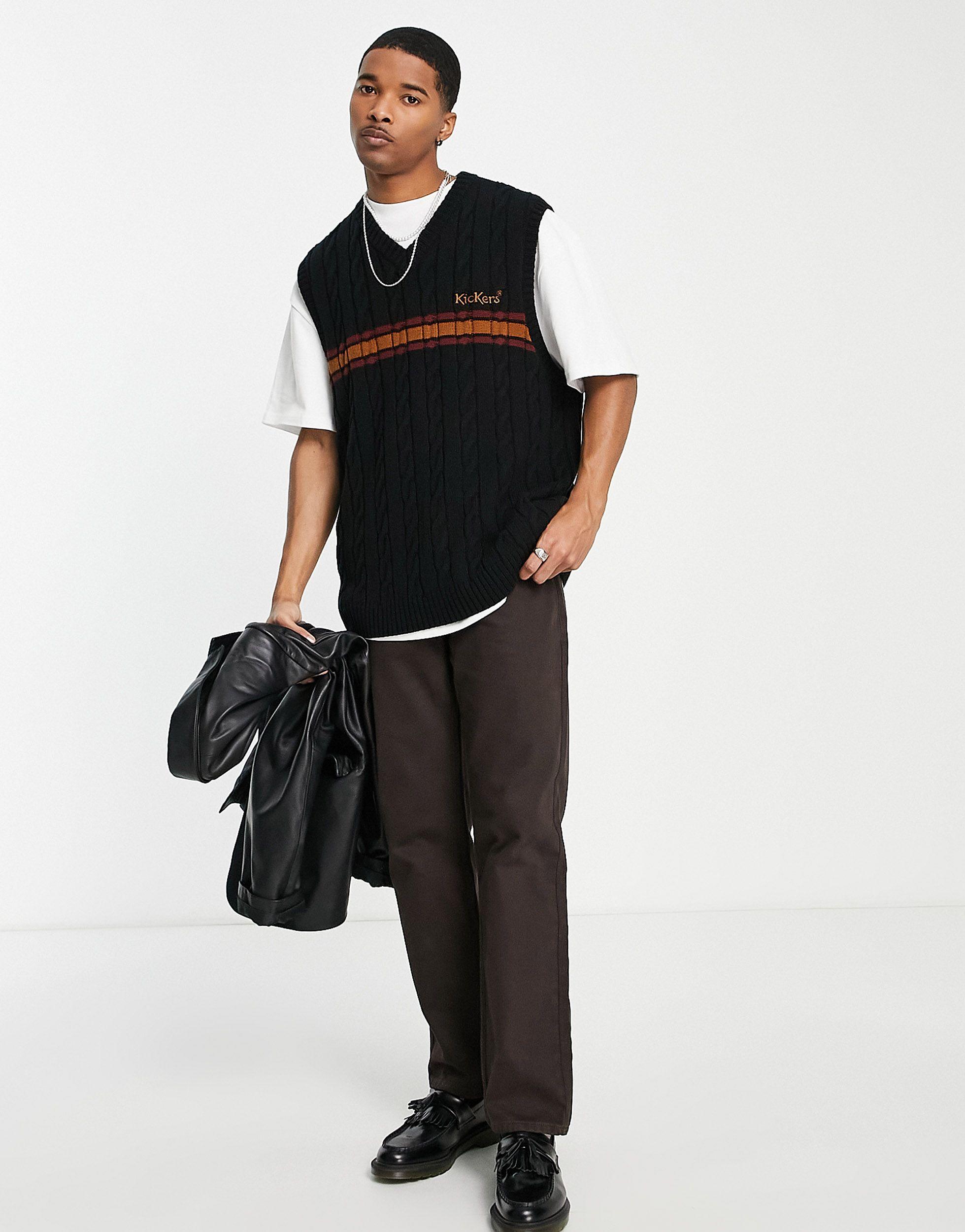 Kickers Cable Knit Vest in Black for Men | Lyst
