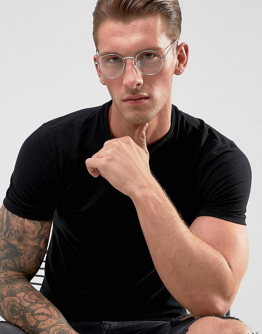 ASOS Round Glasses In Silver Metal With Clear Lens in Metallic for Men |  Lyst