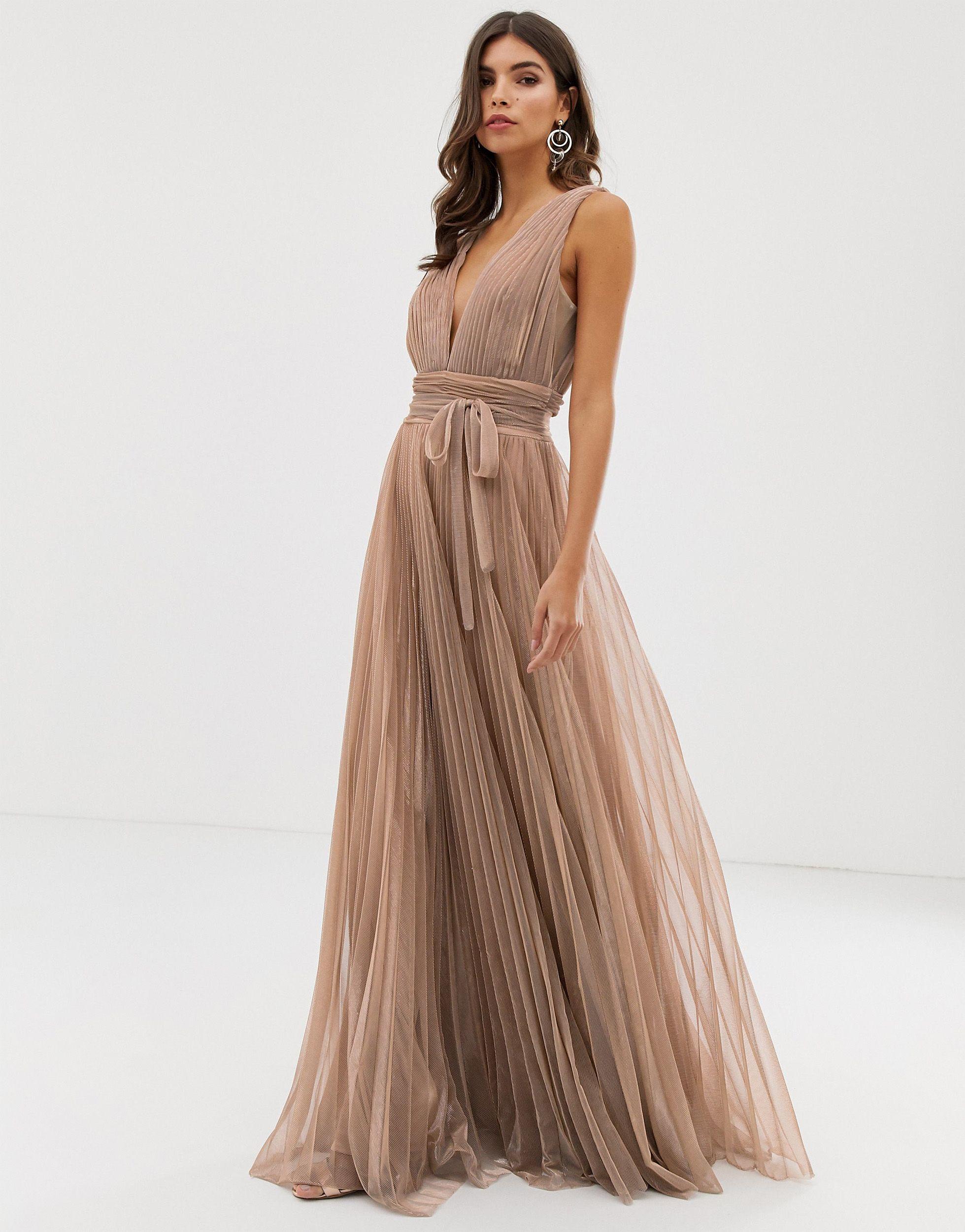 Forever Unique Synthetic Plisse Prom Maxi Dress in Gold (Metallic) | Lyst